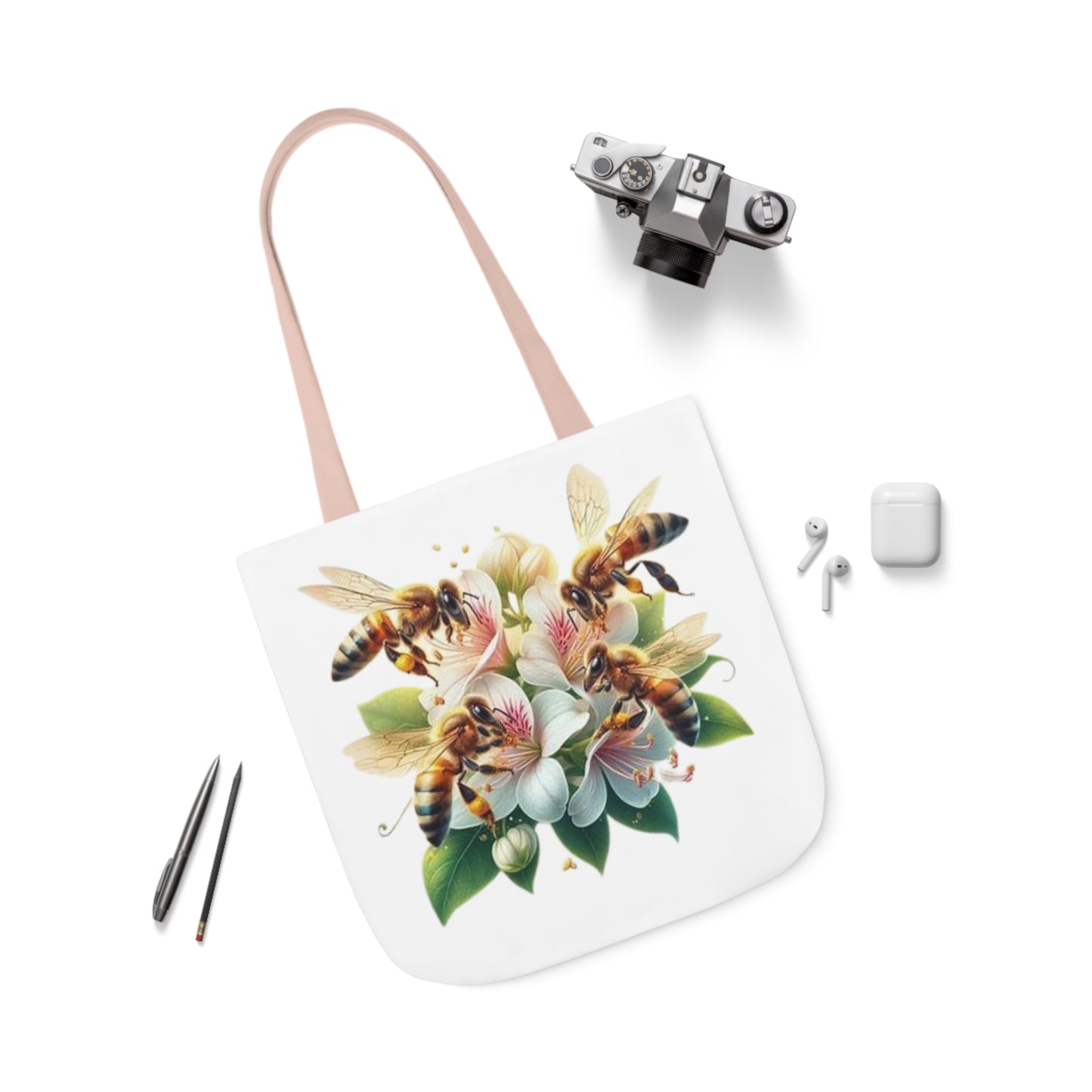 Floral Bee Canvas Tote Bag