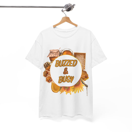 Buzzed & Busy Tee - Unisex Heavy Cotton T-Shirt for Coffee Lovers, Gift for Friends, Casual Wear, Birthday, Relaxed Fit