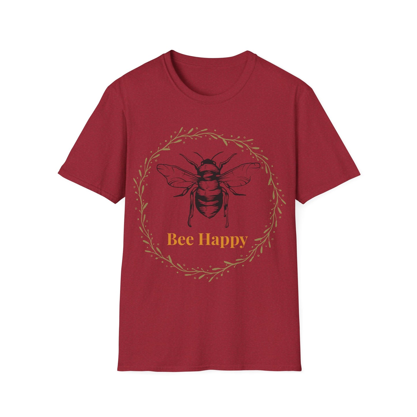 bee happy t shirt cherry red front view