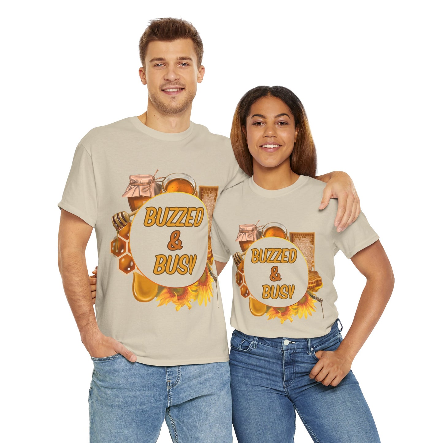 Buzzed & Busy Tee - Unisex Heavy Cotton T-Shirt for Coffee Lovers, Gift for Friends, Casual Wear, Birthday, Relaxed Fit
