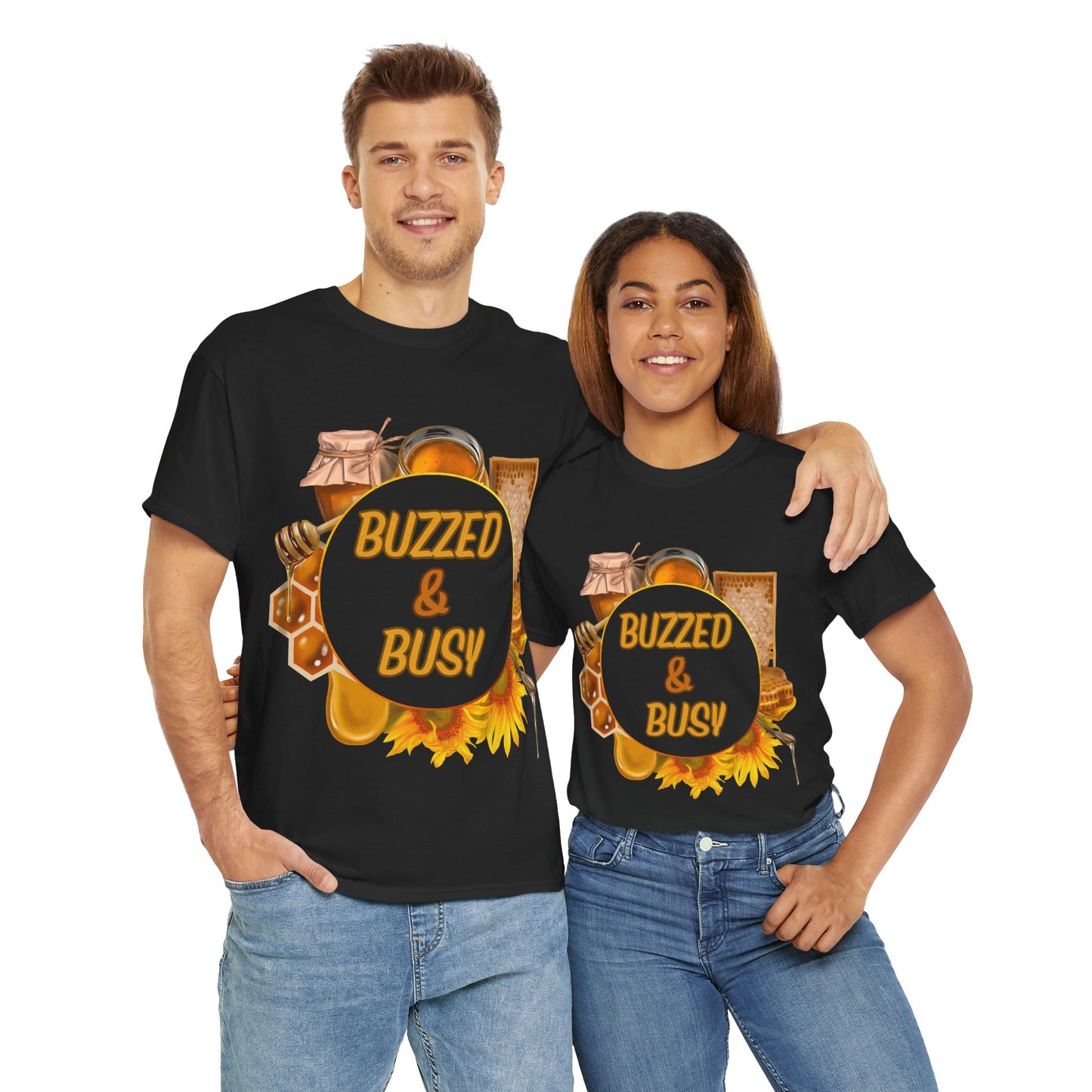 Buzzed & Busy Tee - Unisex Heavy Cotton T-Shirt for Coffee Lovers, Gift for Friends, Casual Wear, Birthday, Relaxed Fit