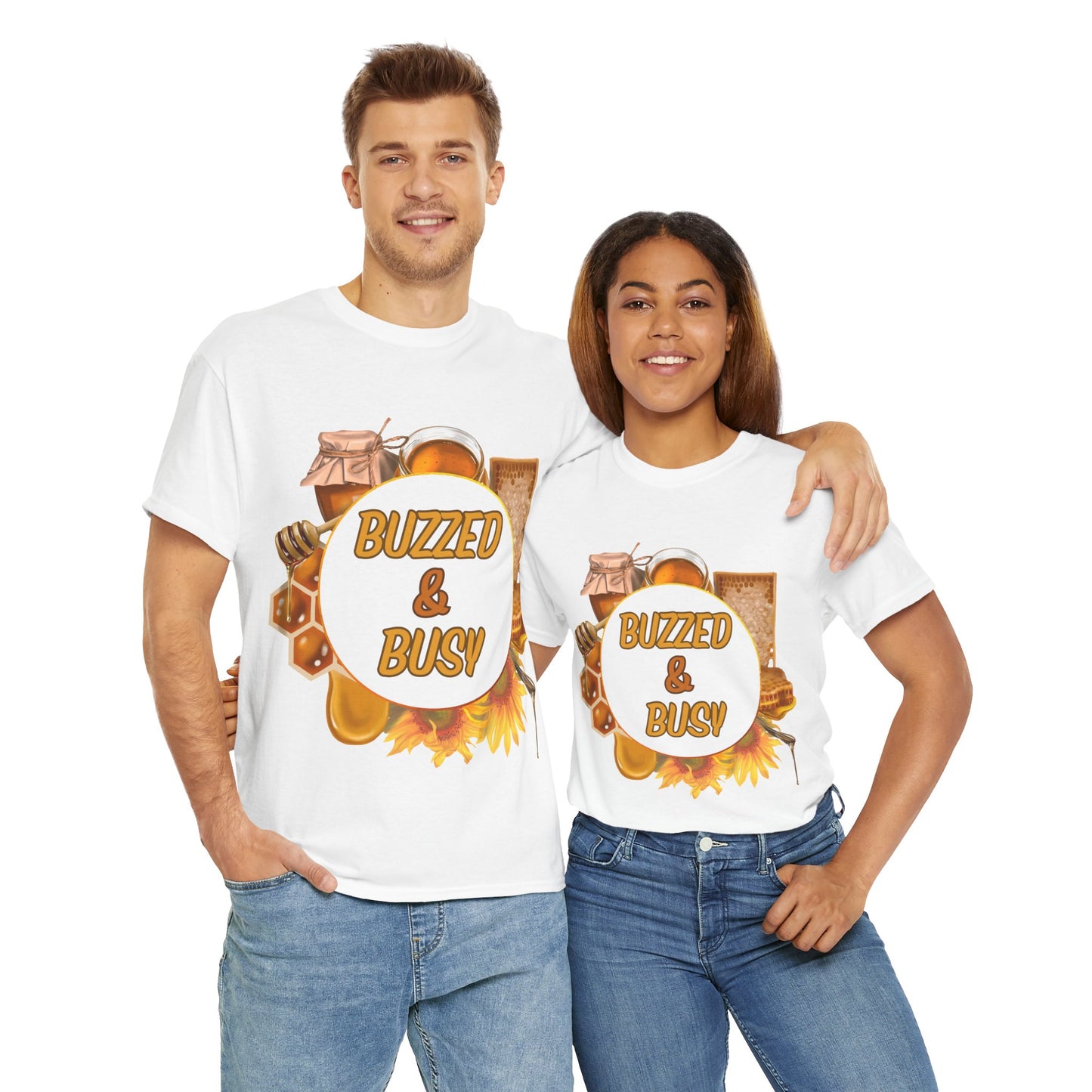 Buzzed & Busy Tee - Unisex Heavy Cotton T-Shirt for Coffee Lovers, Gift for Friends, Casual Wear, Birthday, Relaxed Fit