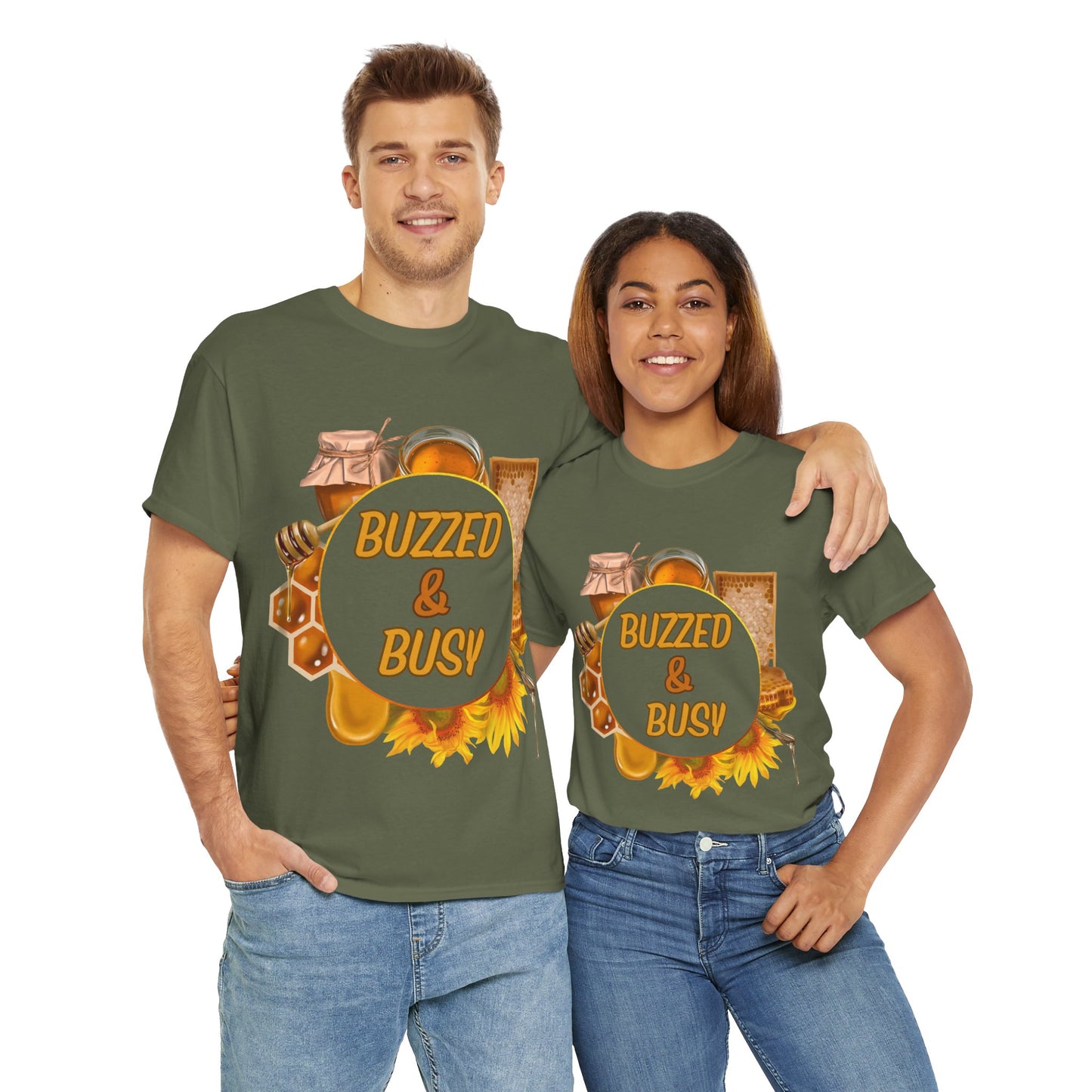 Buzzed & Busy Tee - Unisex Heavy Cotton T-Shirt for Coffee Lovers, Gift for Friends, Casual Wear, Birthday, Relaxed Fit