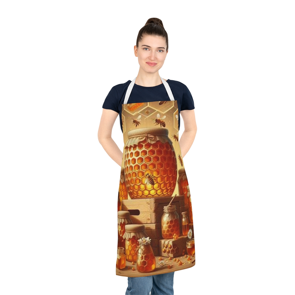 Bee Themed Apron Brighten up your kitchen with our eco-friendly cotton Bee Apron, featuring vibrant bee and flower designs. Durable and absorbent for everyday use.