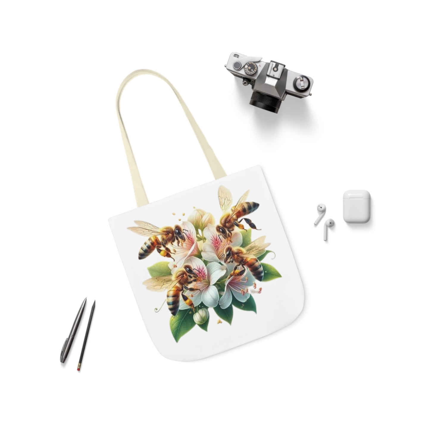 Floral Bee Canvas Tote Bag