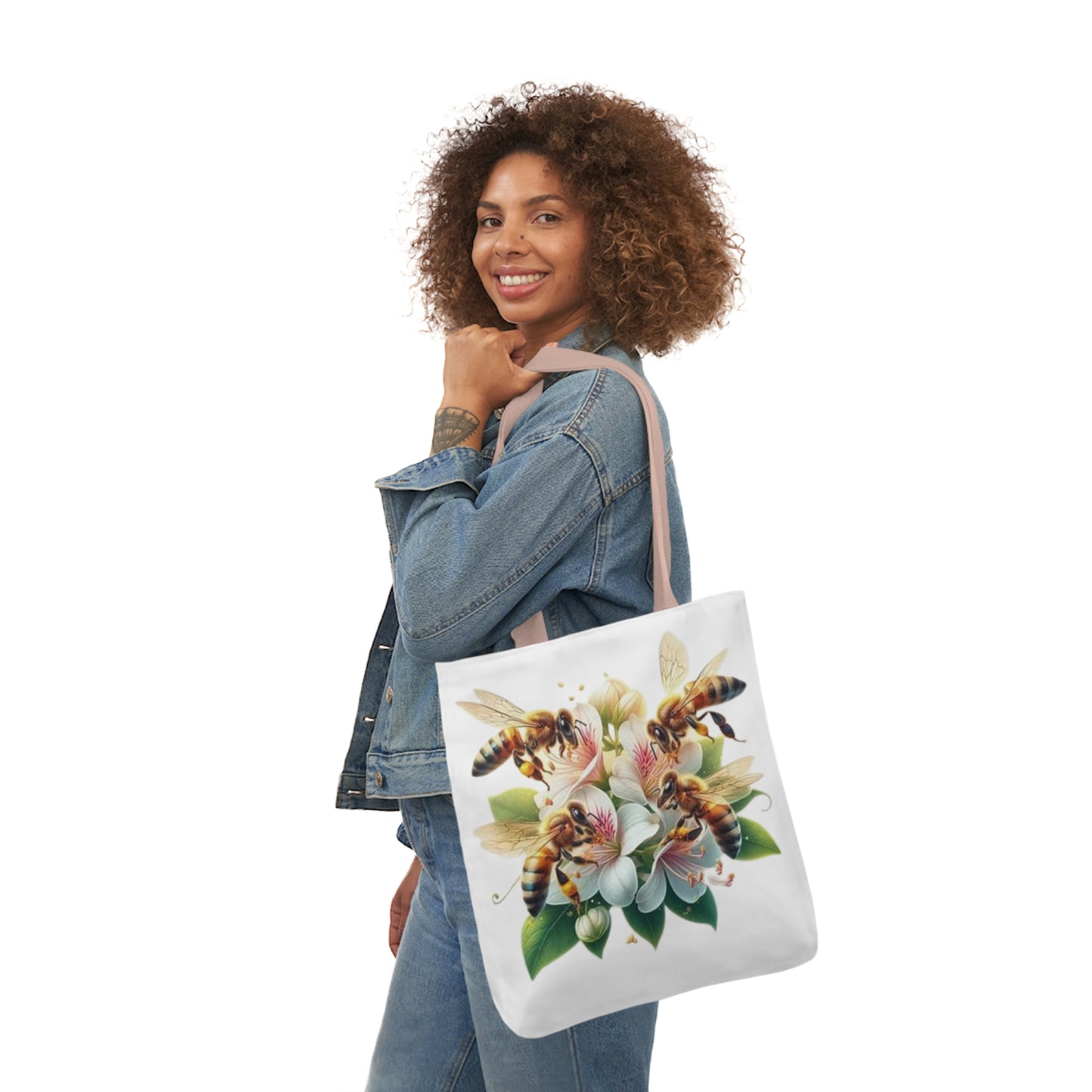 Floral Bee Canvas Tote Bag