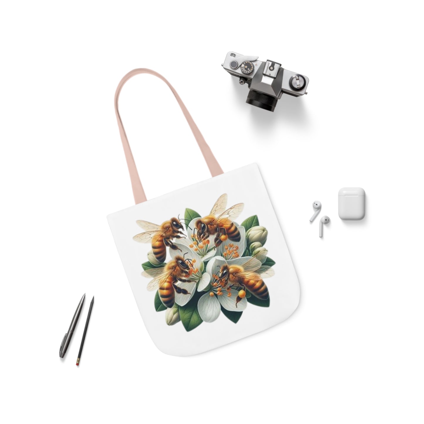 Bee Floral Canvas Tote Bag