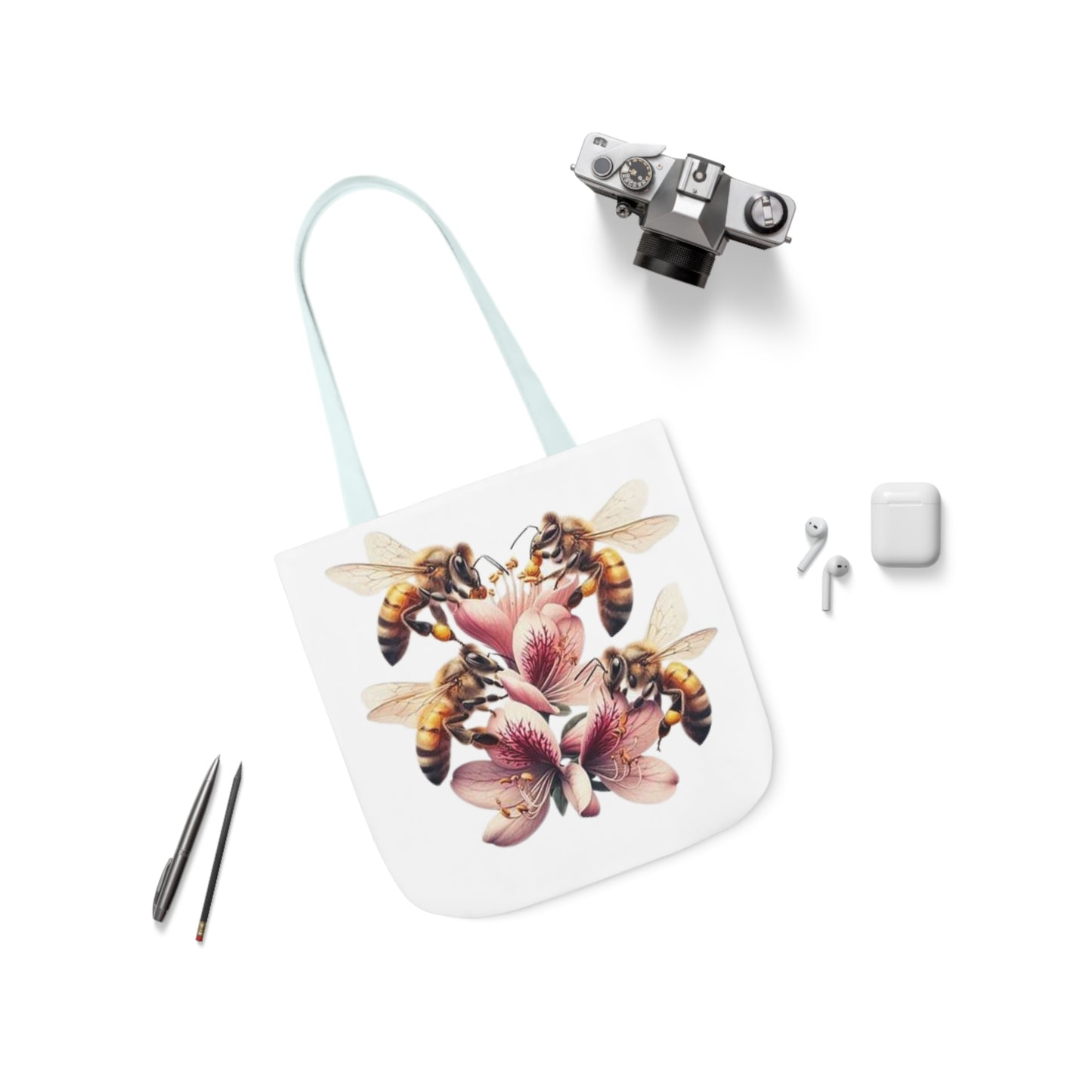 Floral Bee Canvas Tote Bag