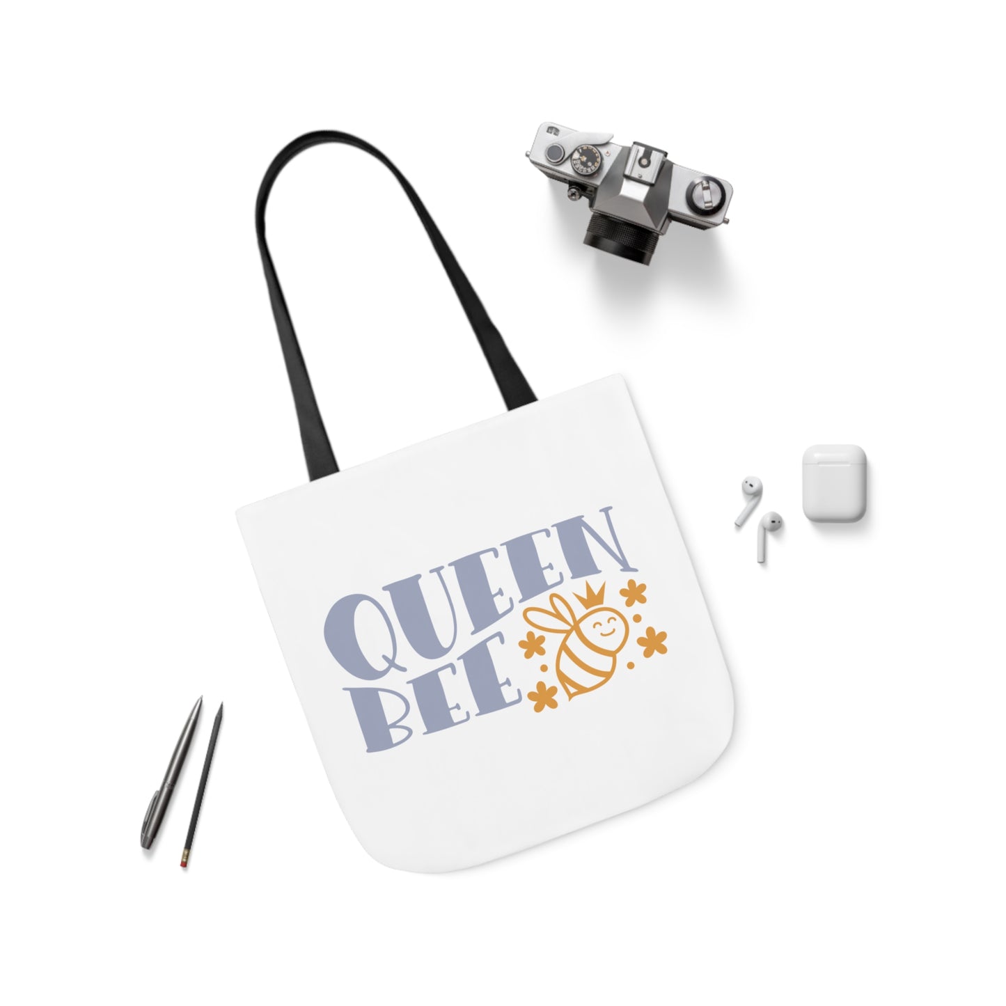 Queen Bee Canvas Tote Bag with Colorful Straps