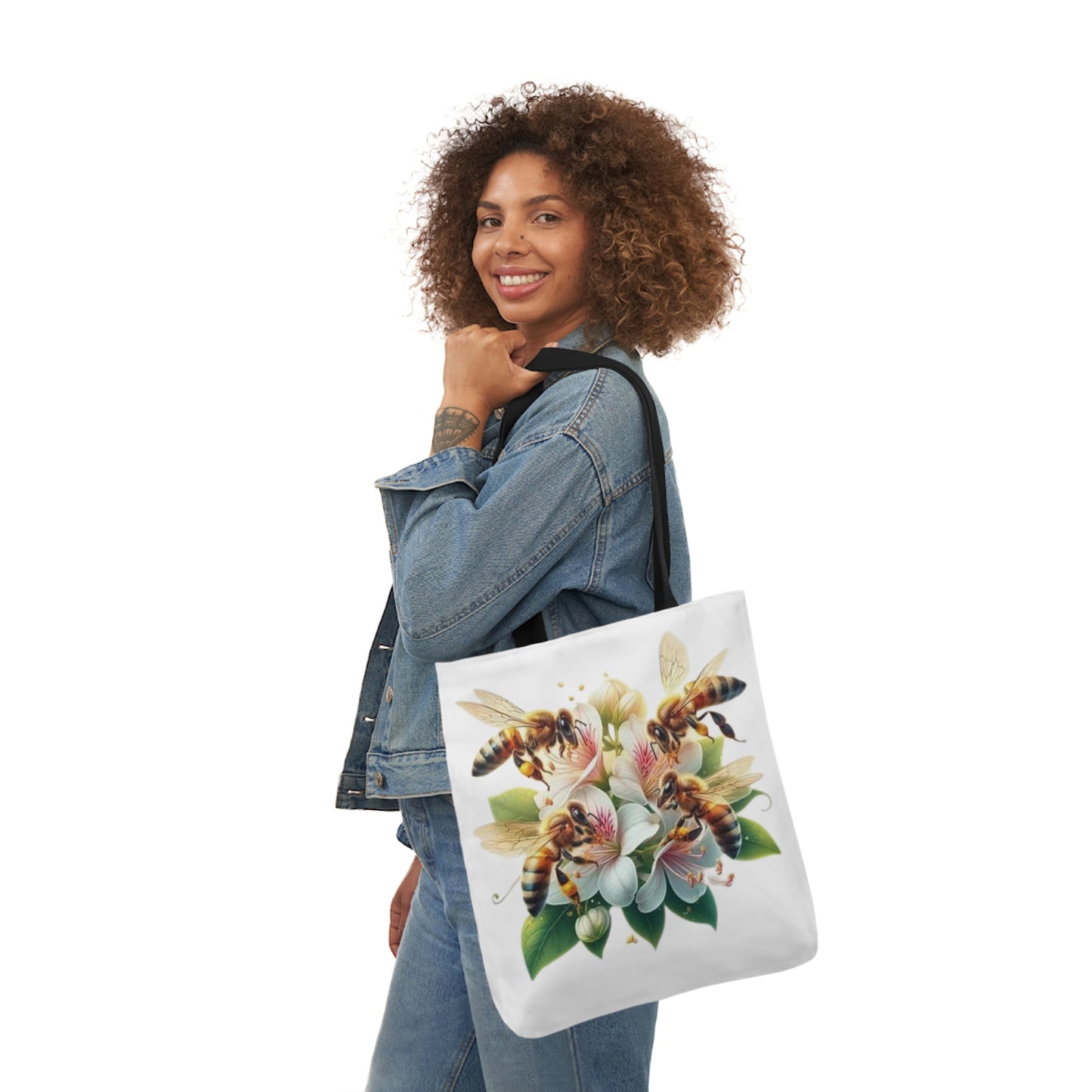 Floral Bee Canvas Tote Bag