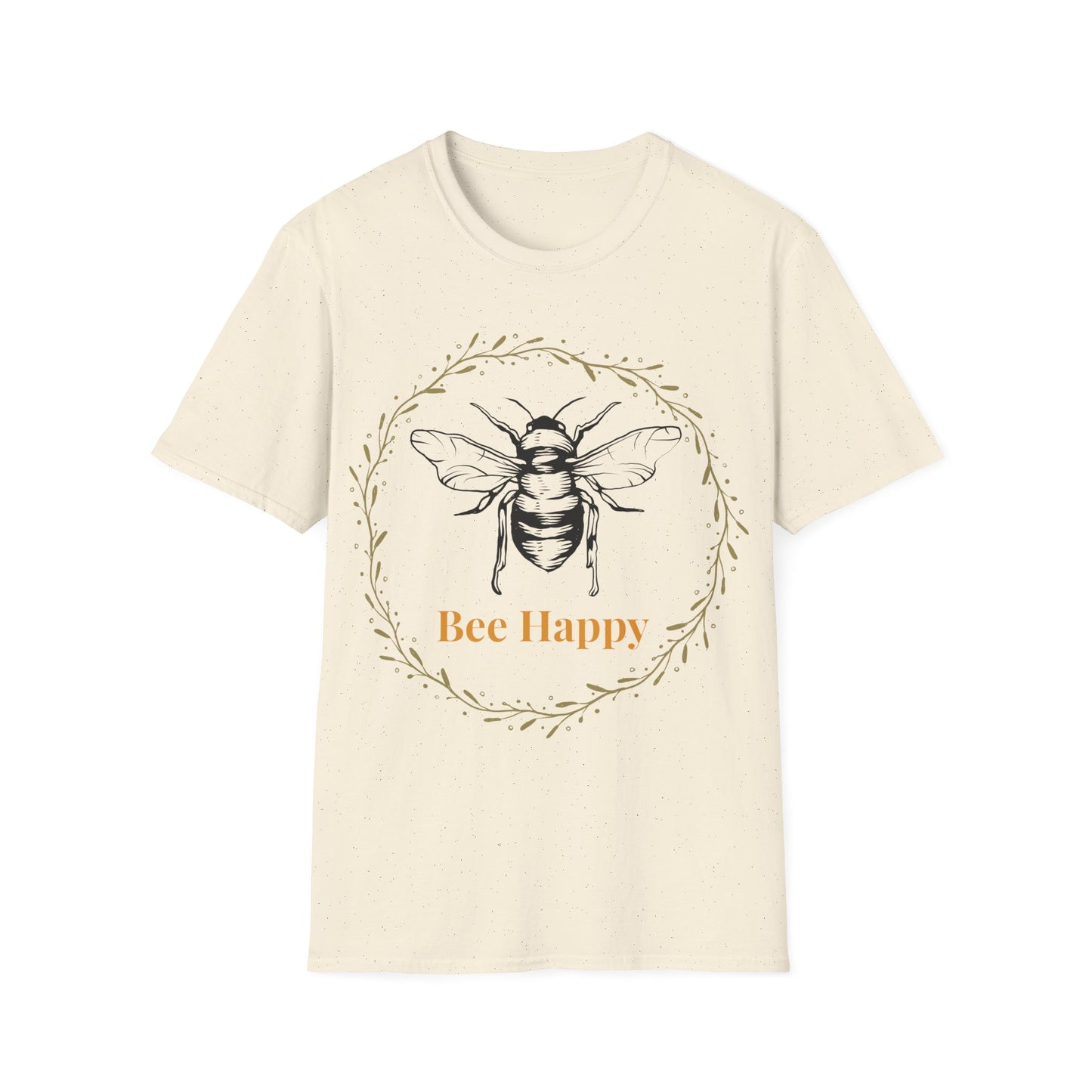 bee happy t shirt Tan front view