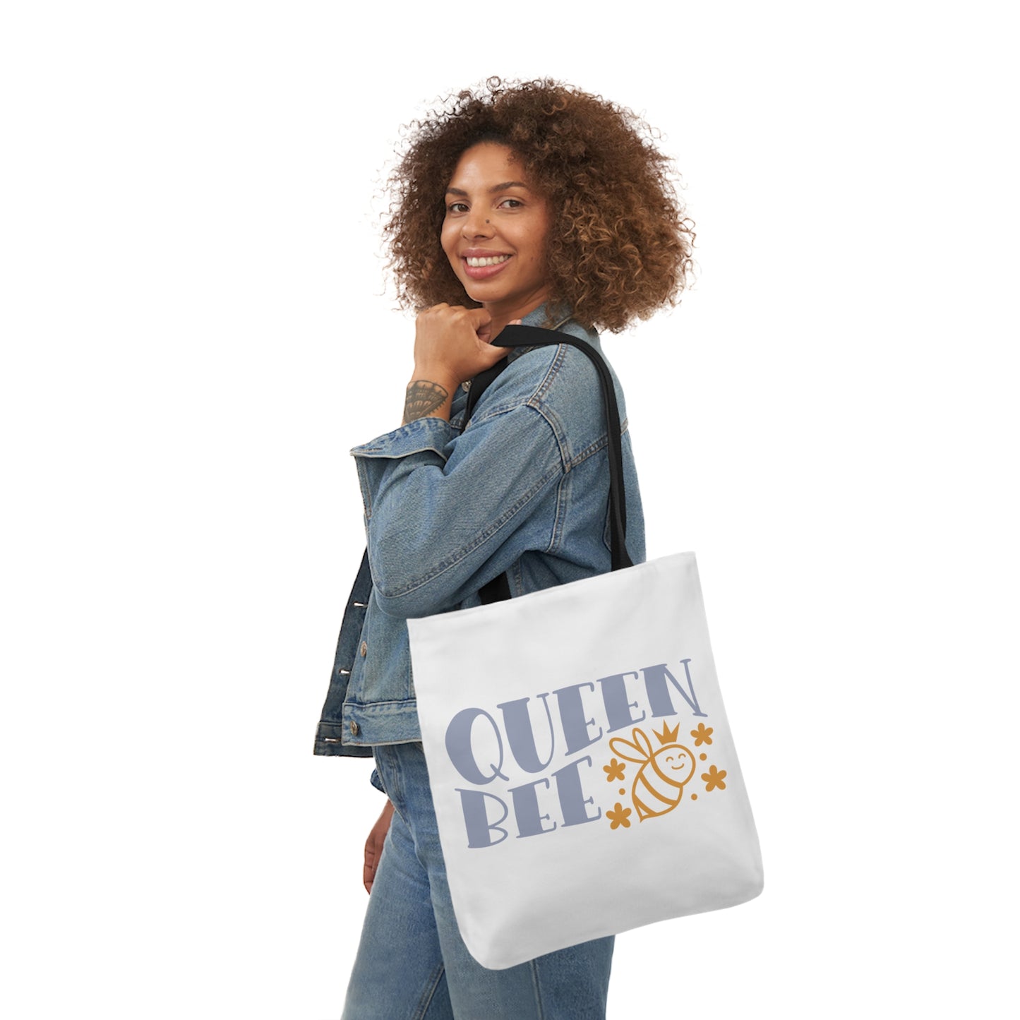 Queen Bee Canvas Tote Bag with Colorful Straps