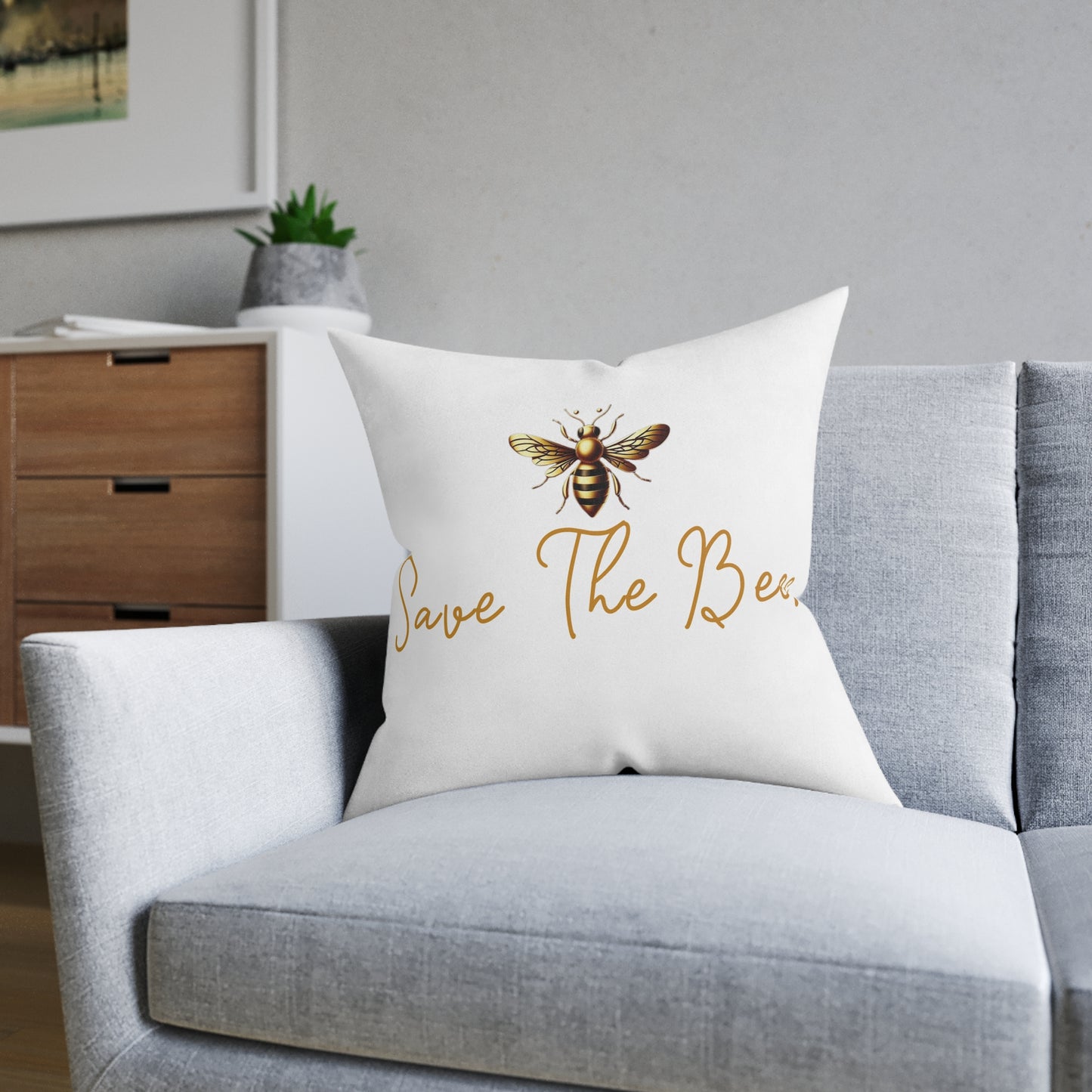 Save The Bees Square Pillow - Pink Back