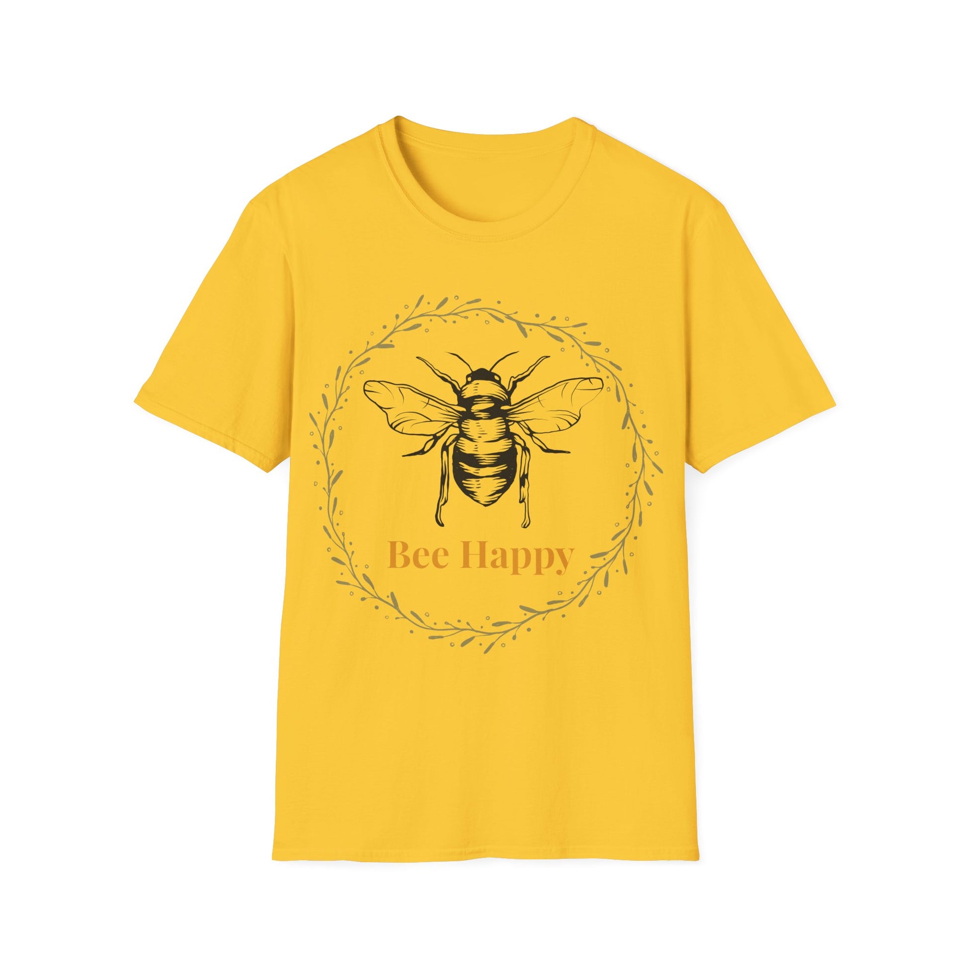 bee happy t shirt yellow front view