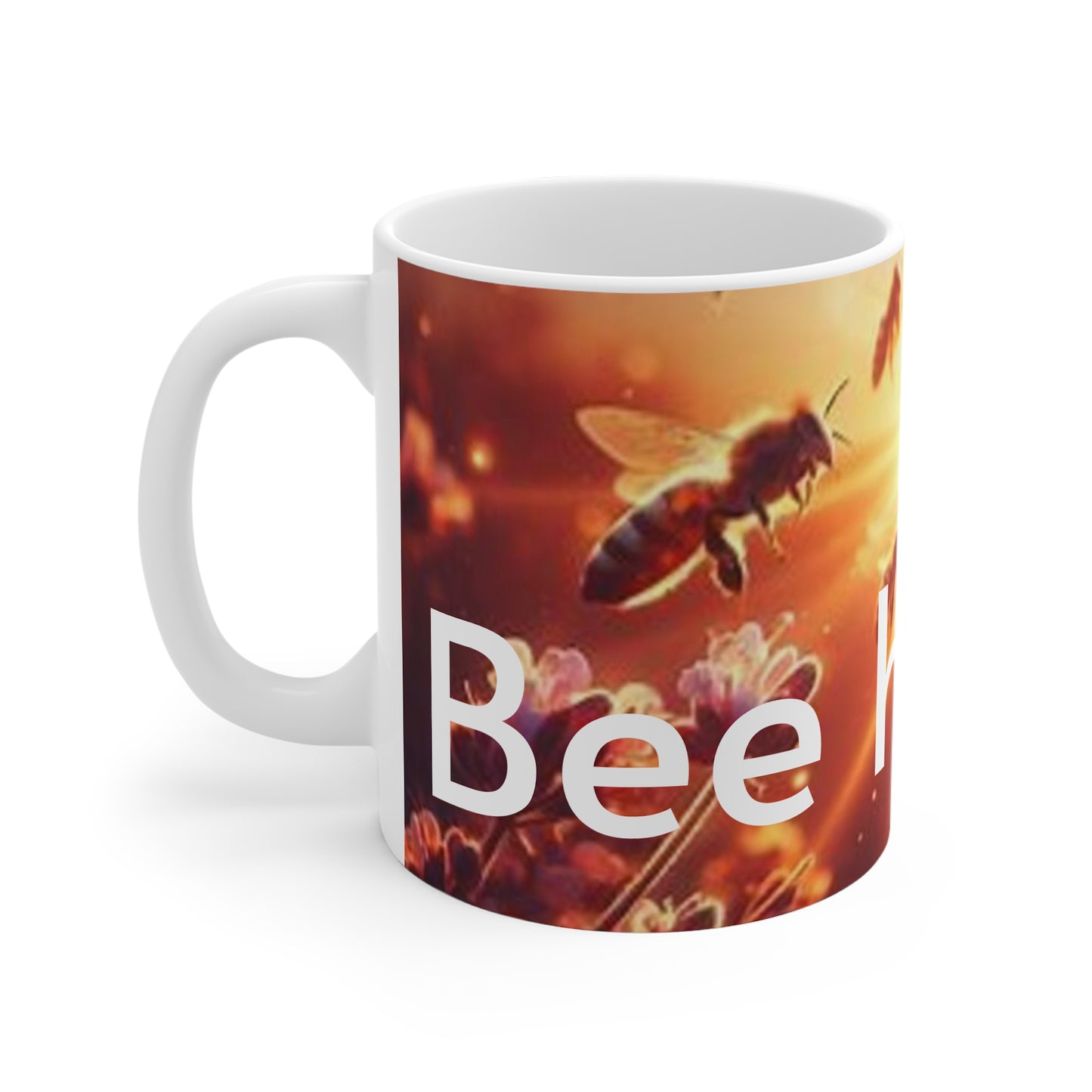 Bee Happy11oz White Mug From CBBees.shop The Worlds Best Bee Themed Product Store