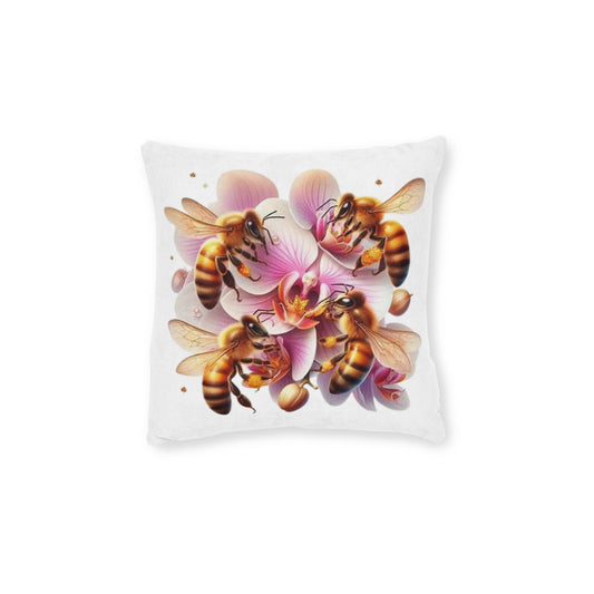 Bee Flower Square Pillow - Pink Back