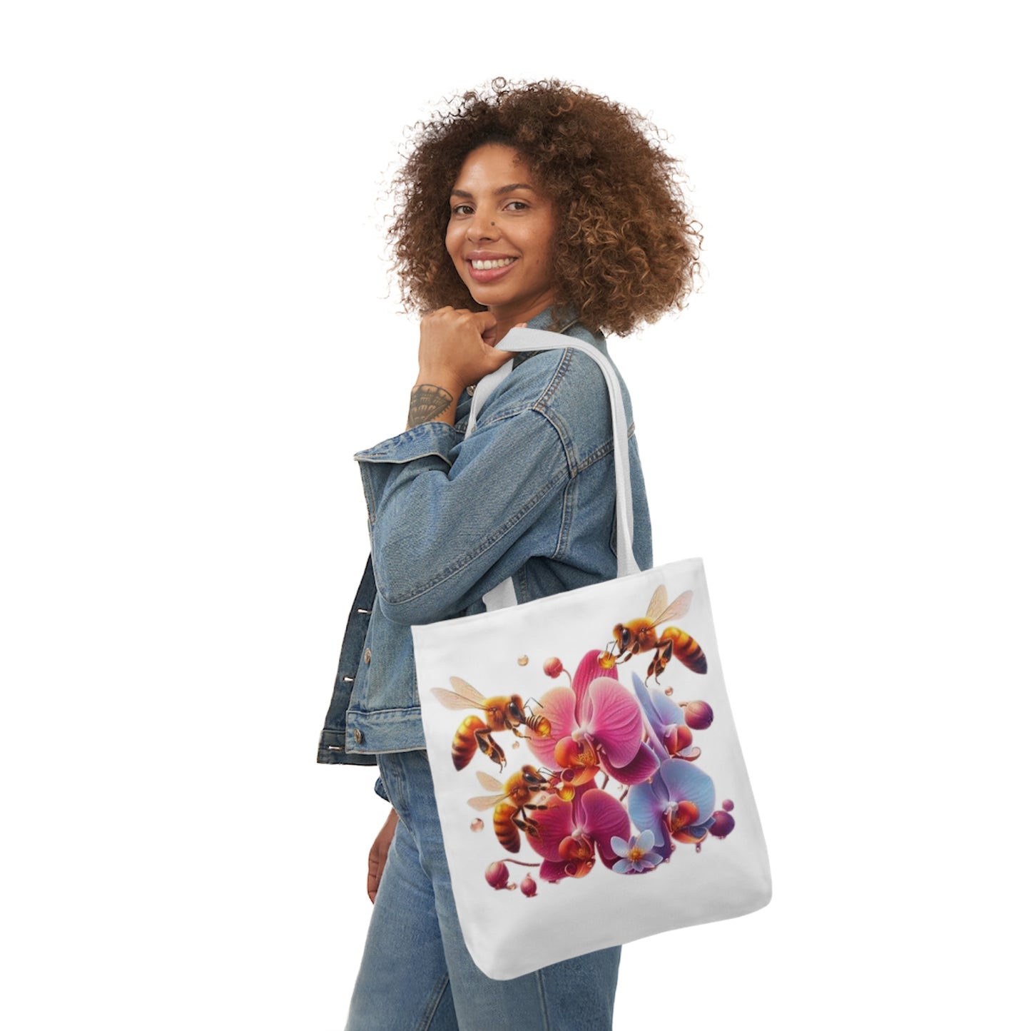 Floral Bee Canvas Tote Bag