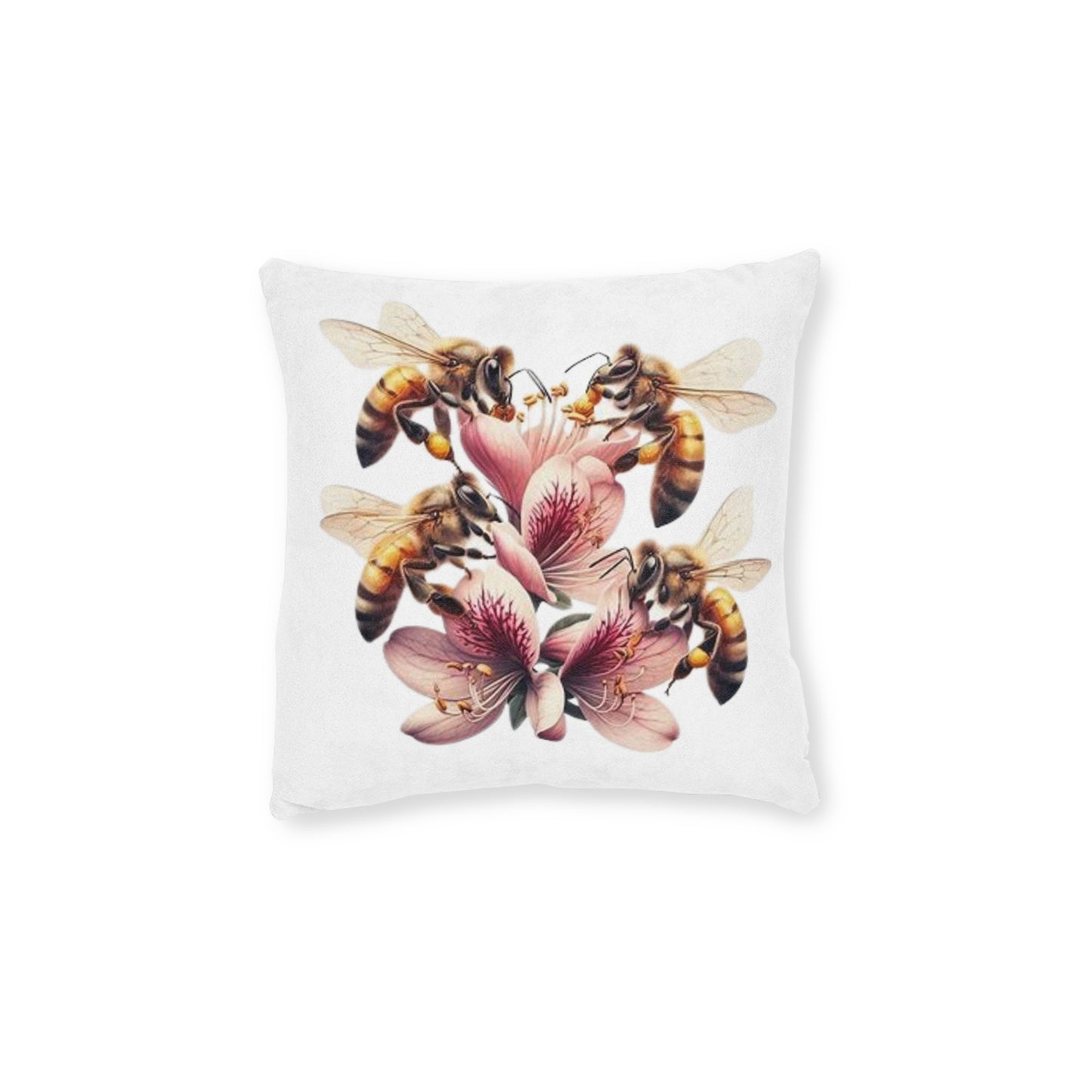 Bee Flower Square Pillow - Pink Back