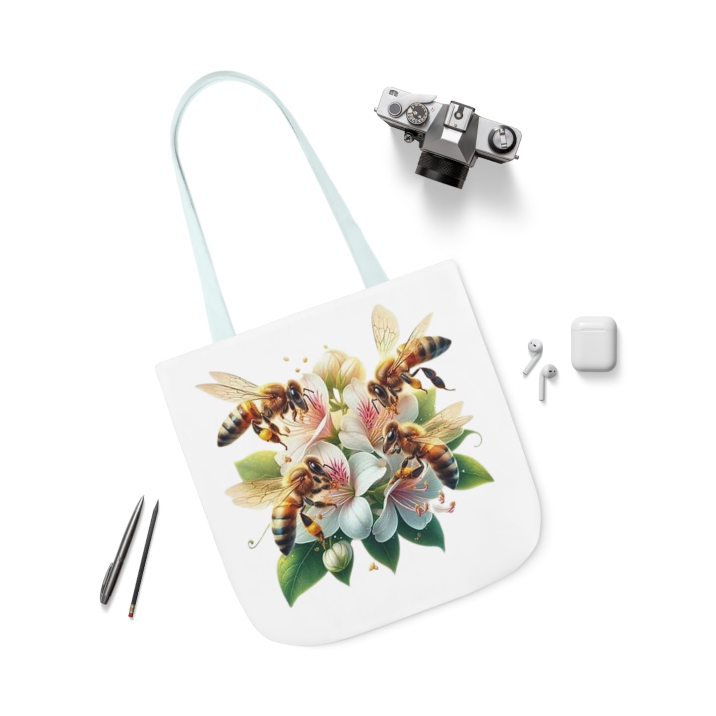 Floral Bee Canvas Tote Bag