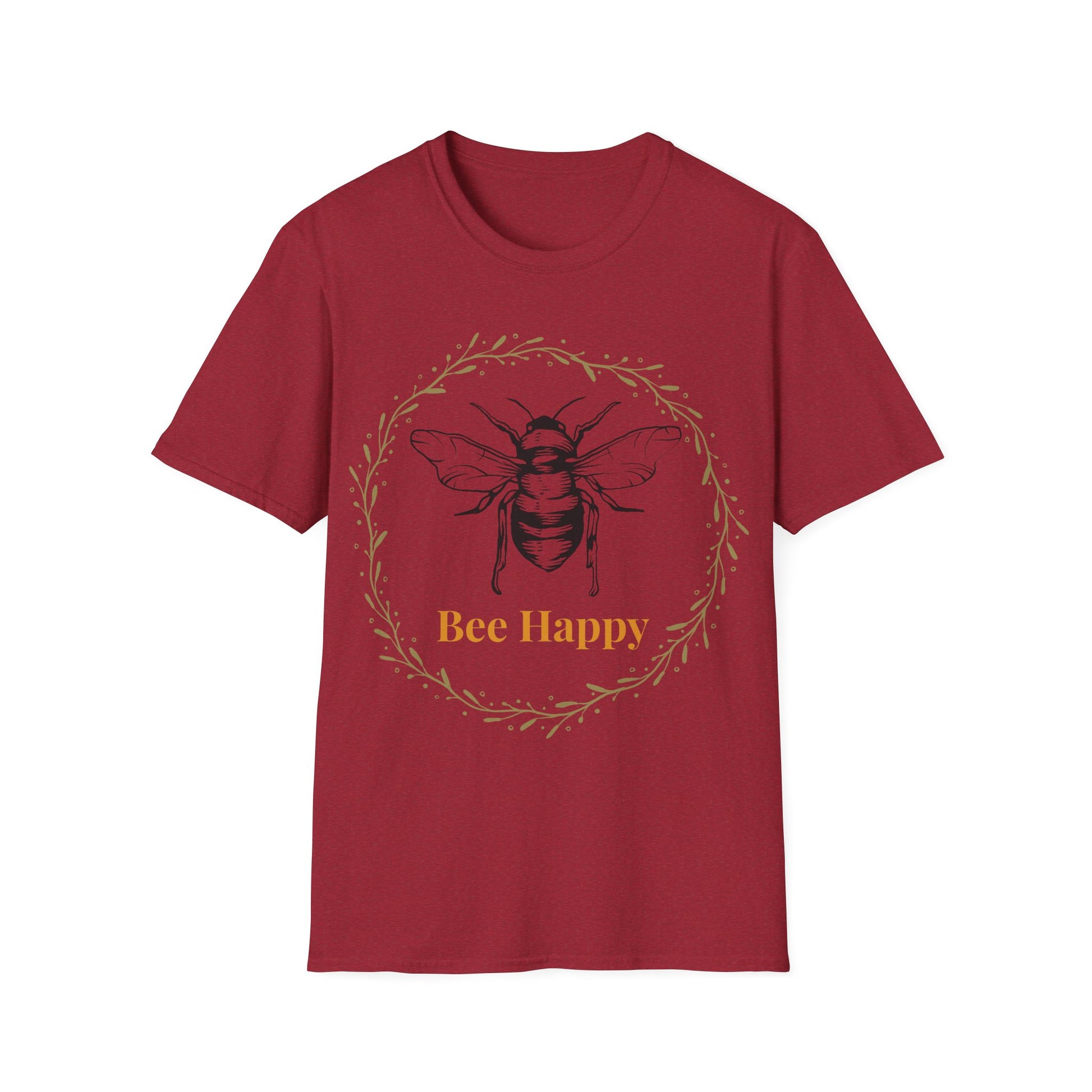 bee happy t shirt cherry red  front view