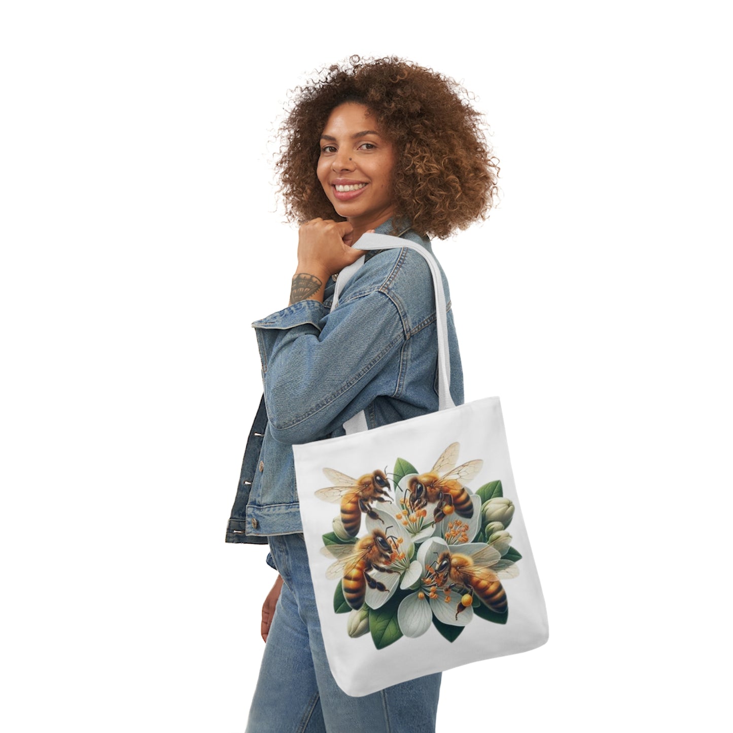 Bee Floral Canvas Tote Bag