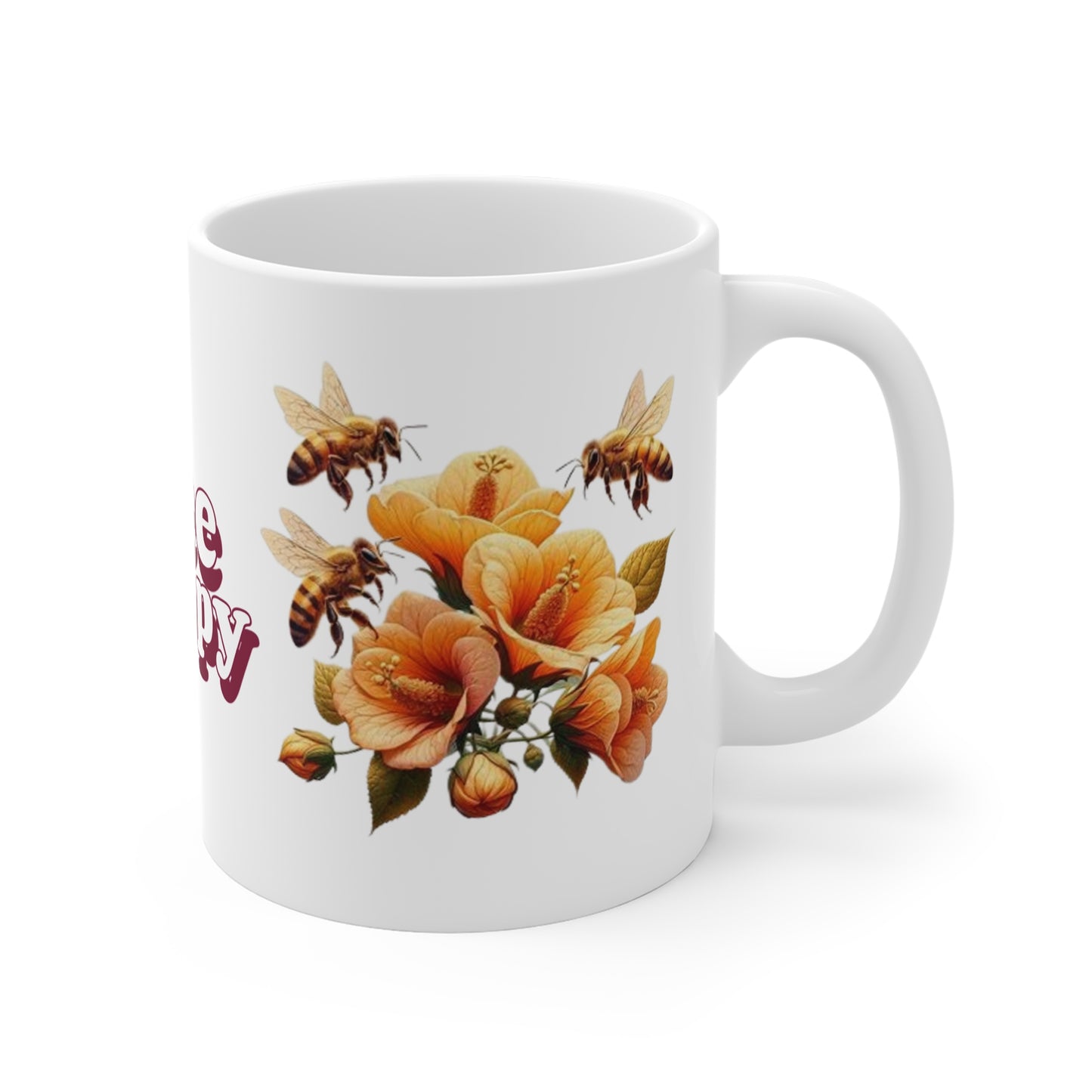 Bee Happy 11oz White Mug