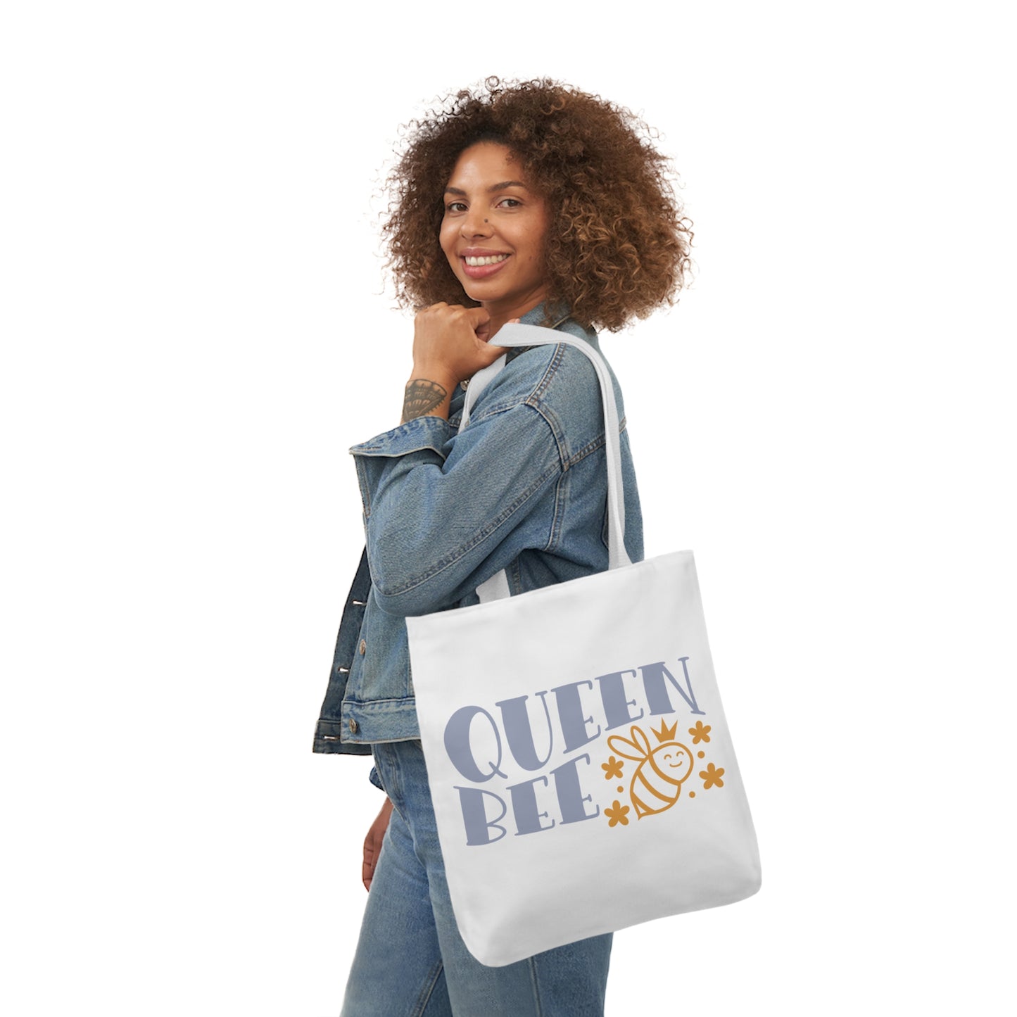 Queen Bee Canvas Tote Bag with Colorful Straps