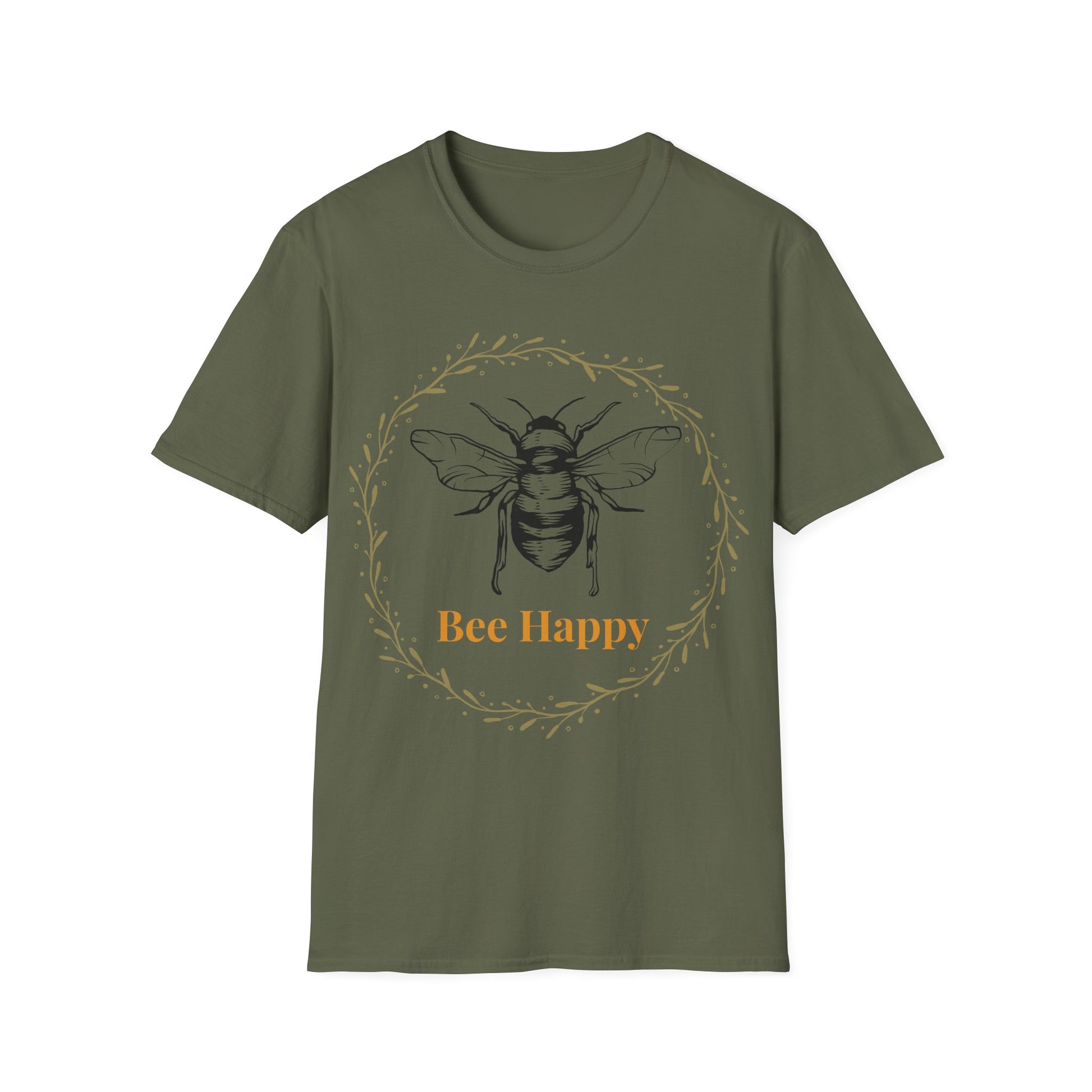 bee happy t shirt green front view