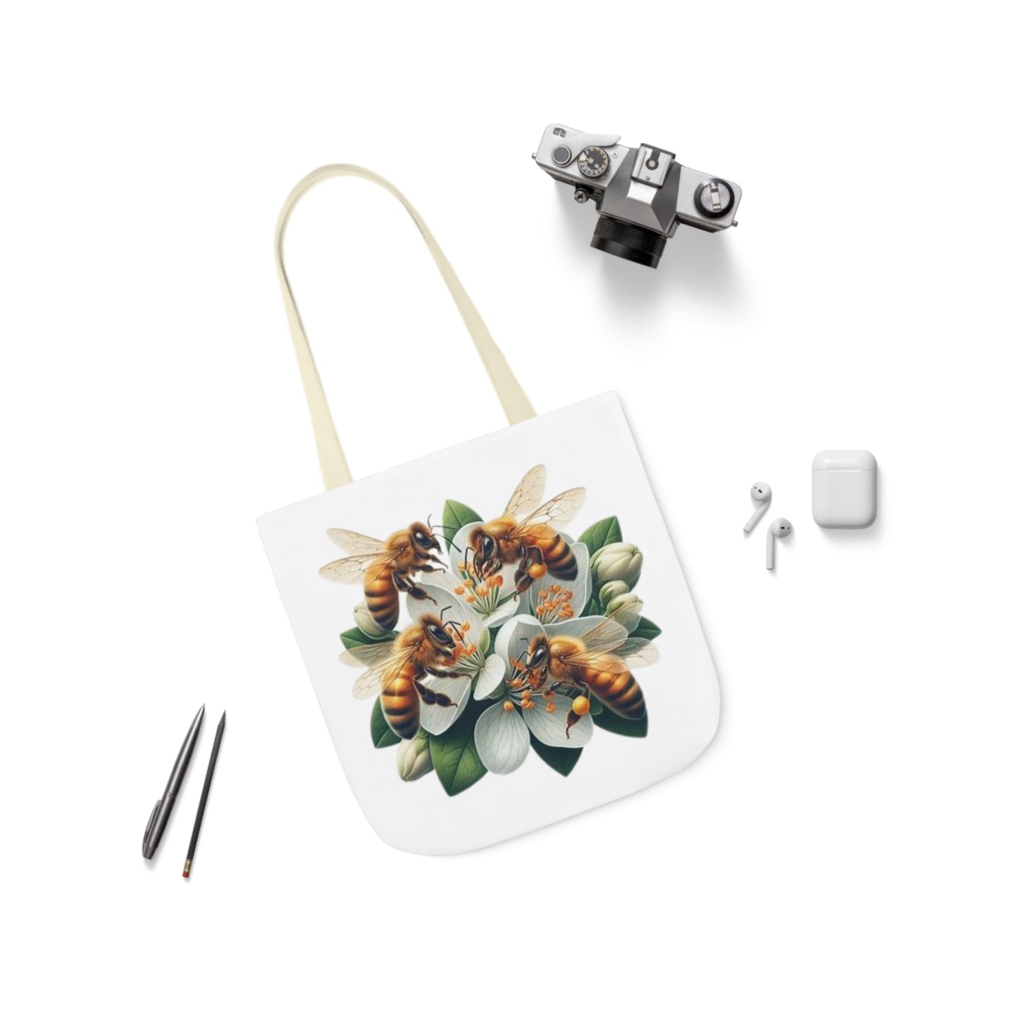 Bee Floral Canvas Tote Bag