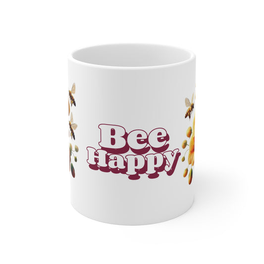 Bee Happy 11oz White Mug