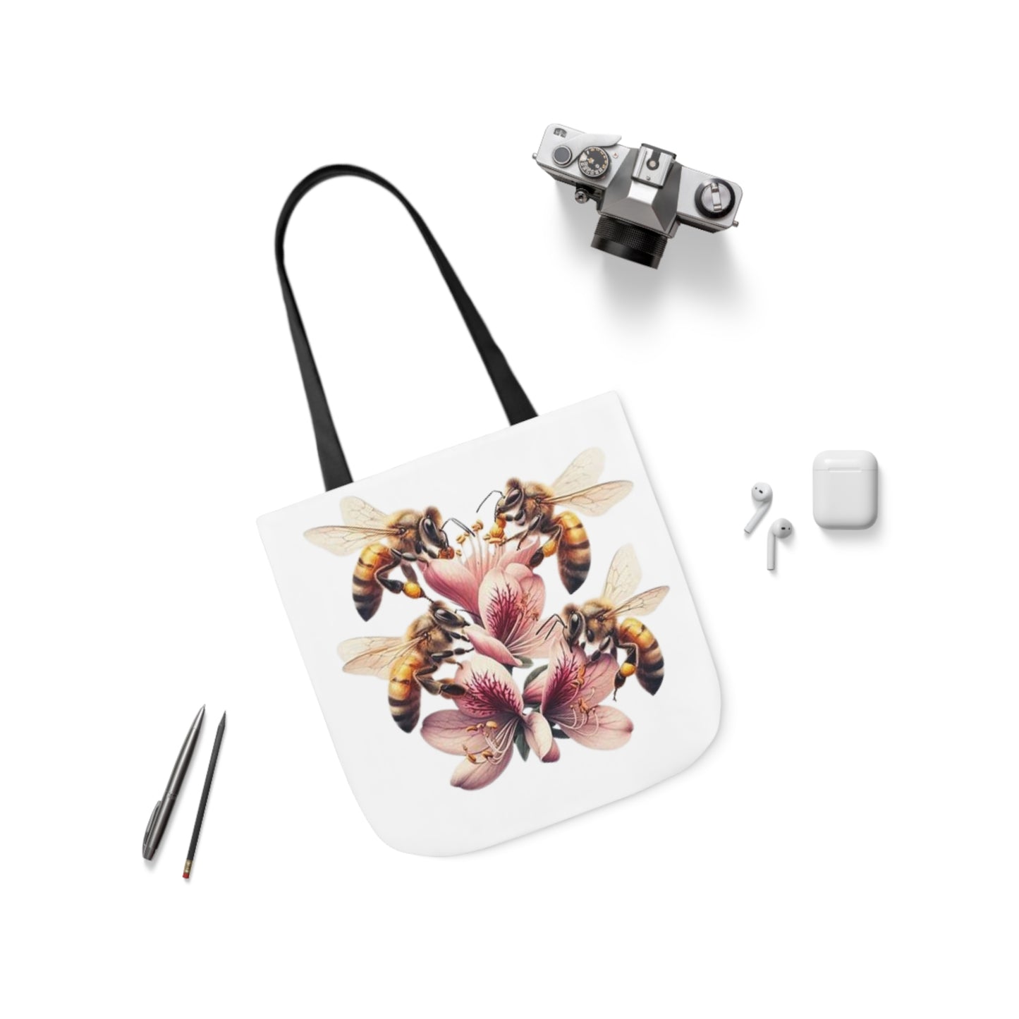 Floral Bee Canvas Tote Bag