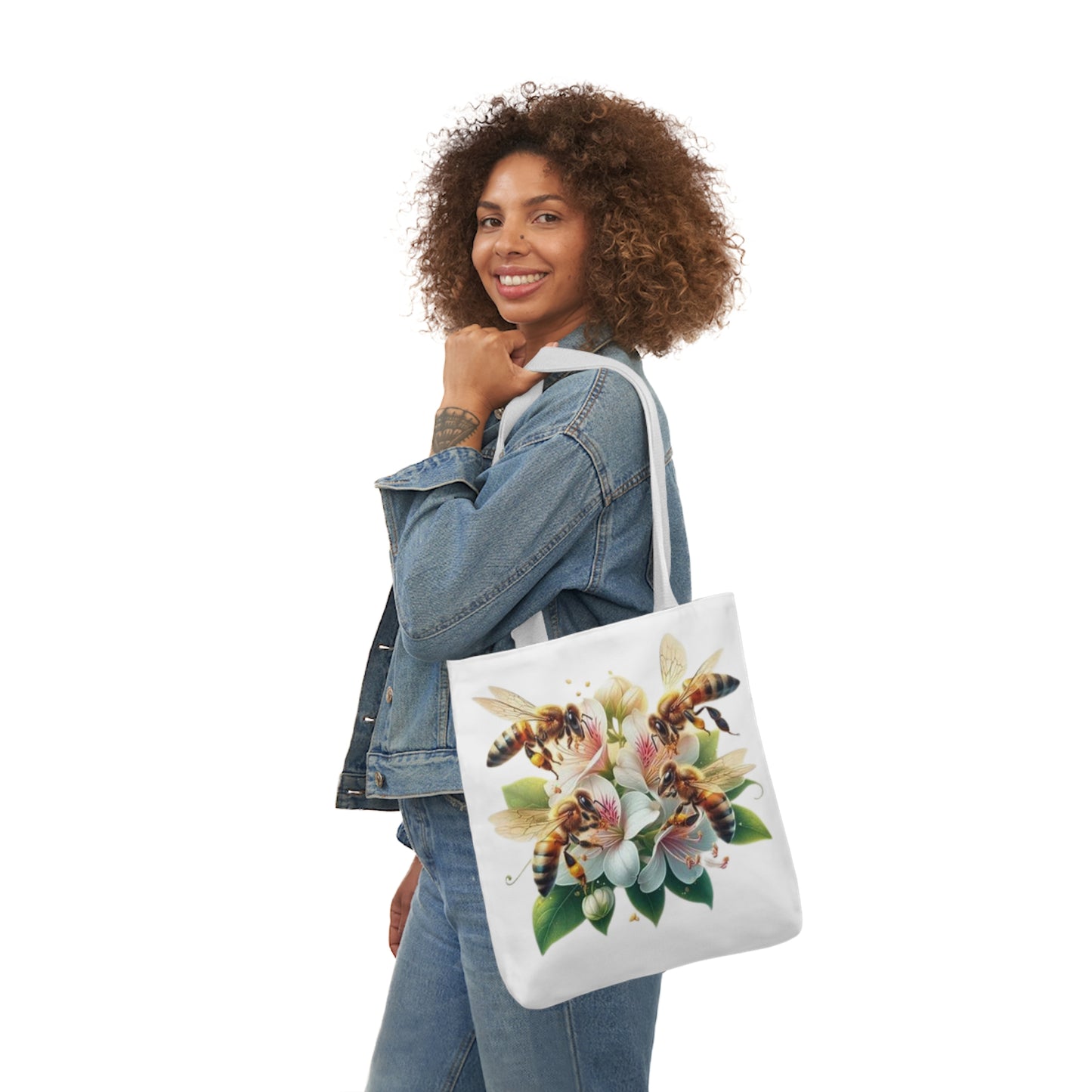 Floral Bee Canvas Tote Bag