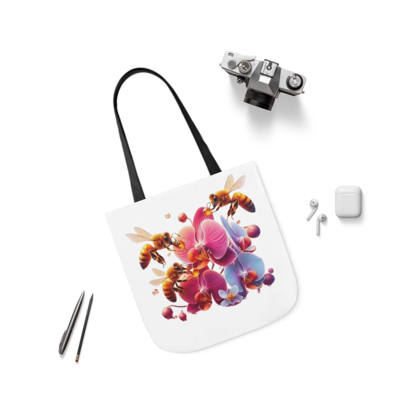 Floral Bee Canvas Tote Bag