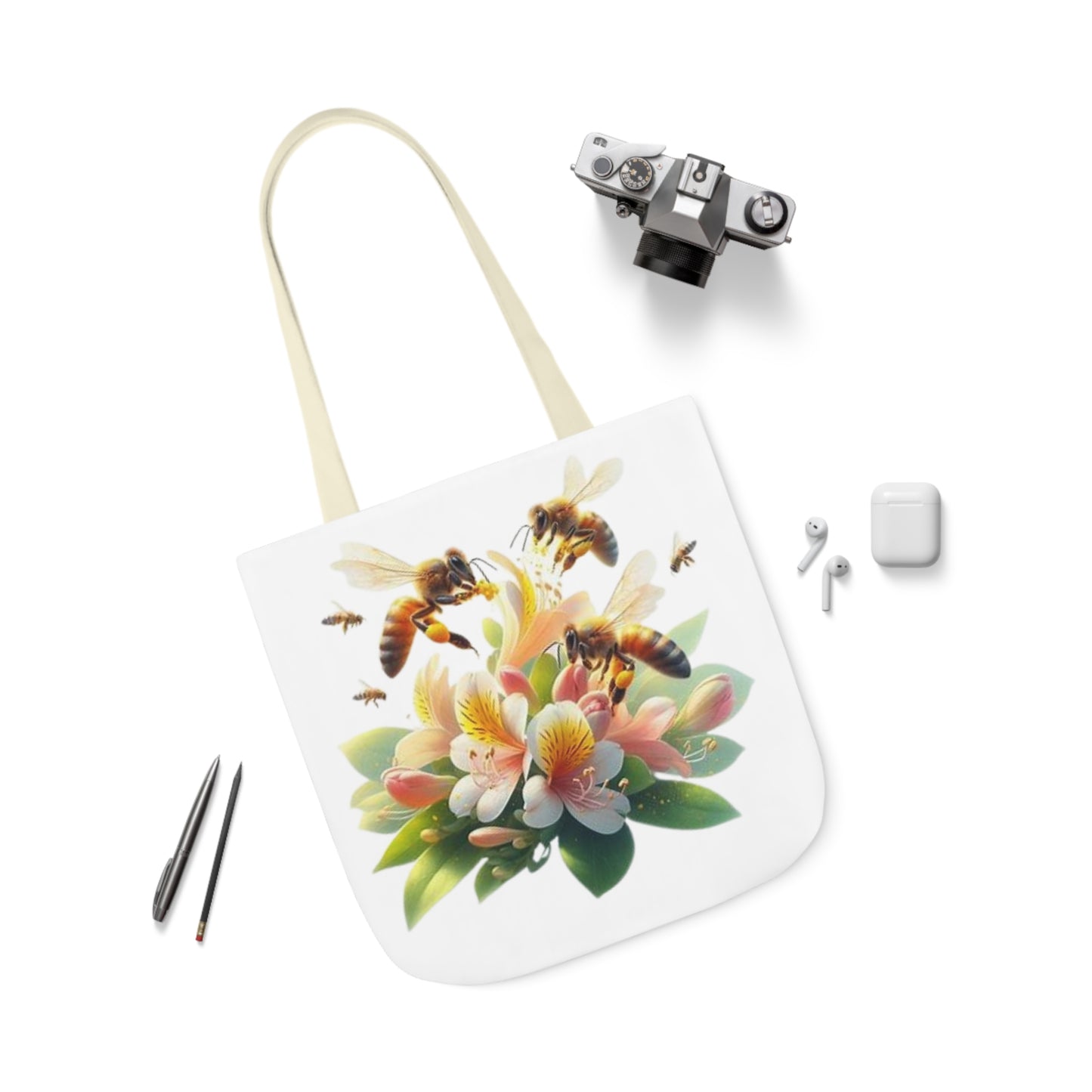 Floral Bee Canvas Tote Bag