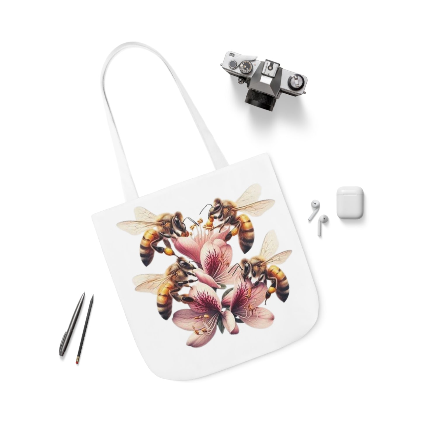 Floral Bee Canvas Tote Bag