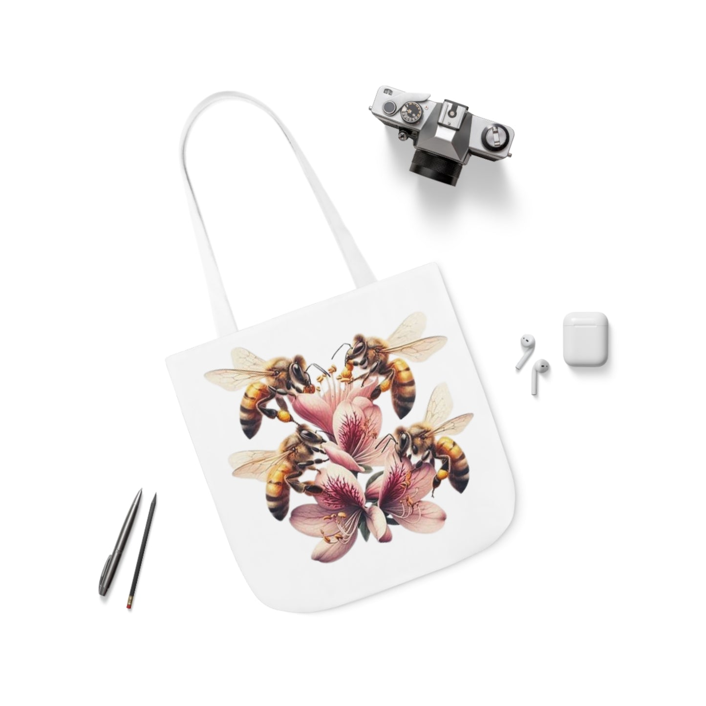 Floral Bee Canvas Tote Bag