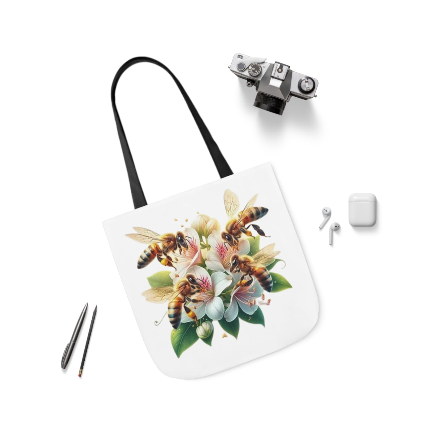 Floral Bee Canvas Tote Bag