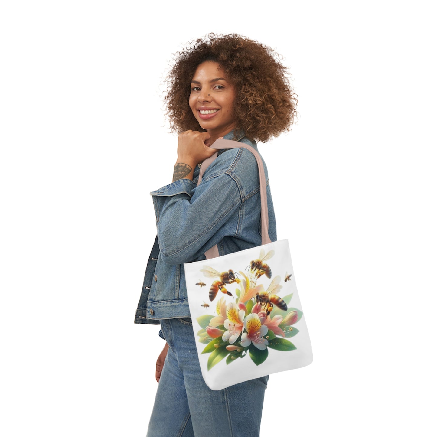 Floral Bee Canvas Tote Bag