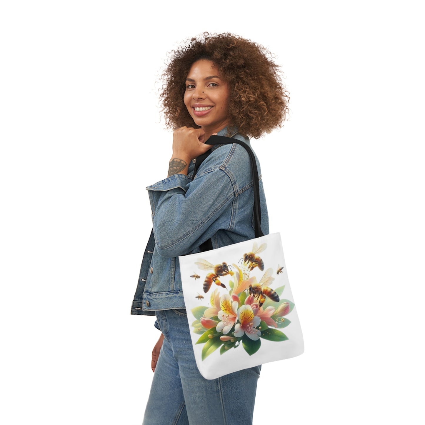 Floral Bee Canvas Tote Bag