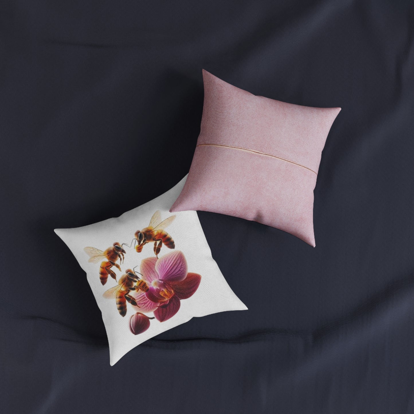 Bee Flower Square Pillow - Pink Back