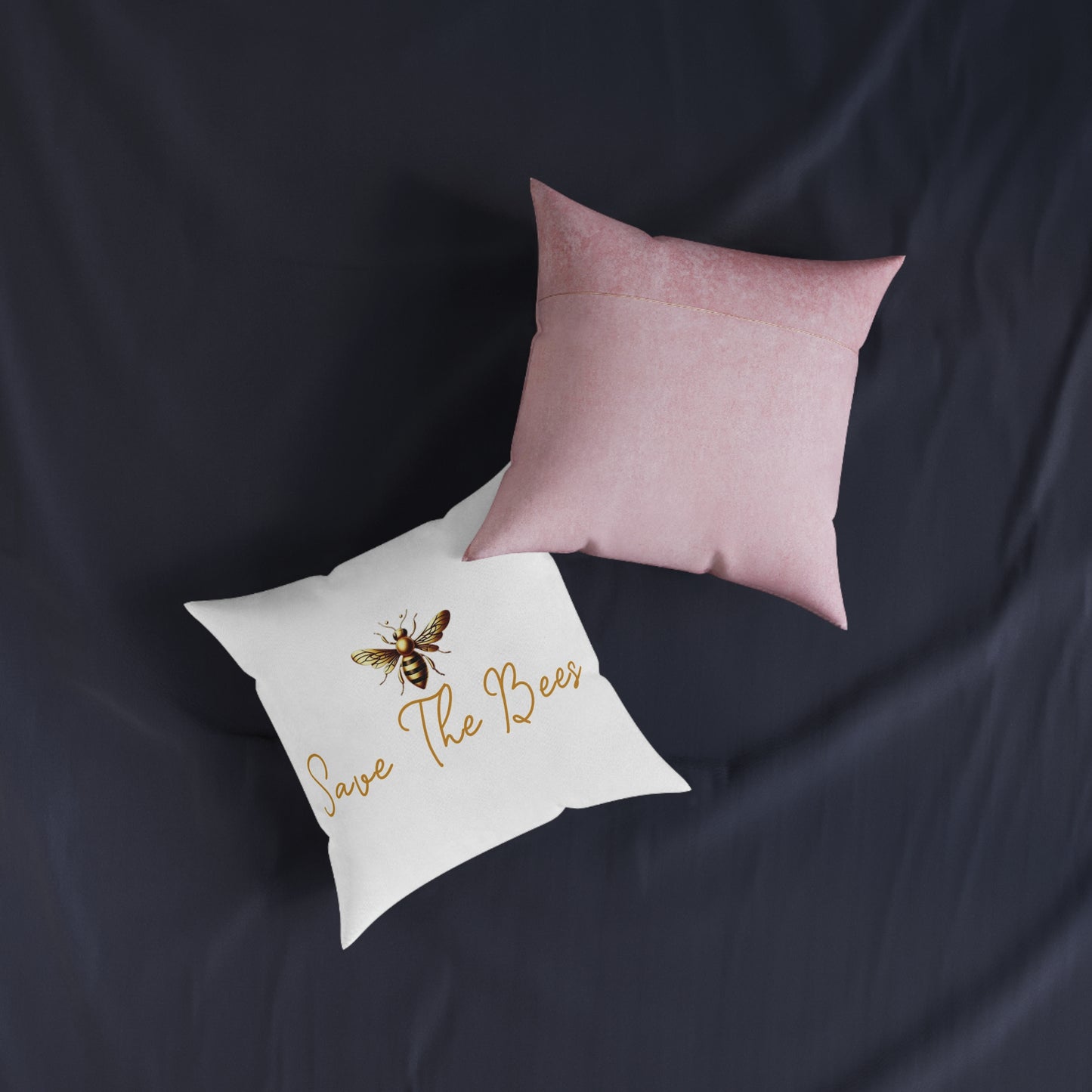 Save The Bees Square Pillow - Pink Back