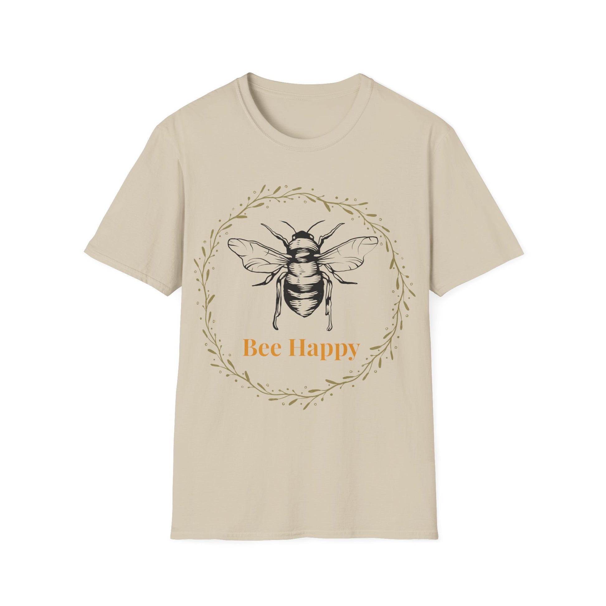 bee happy t shirt sand front view