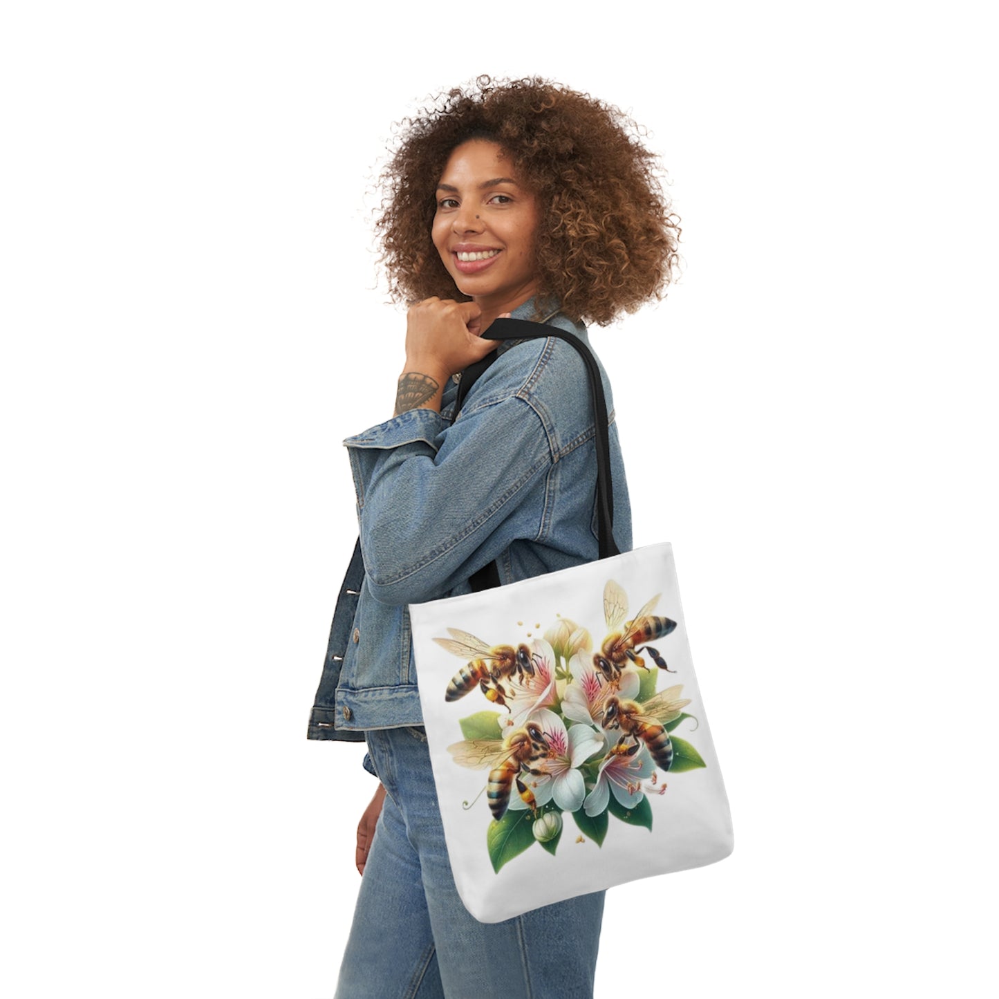 Floral Bee Canvas Tote Bag