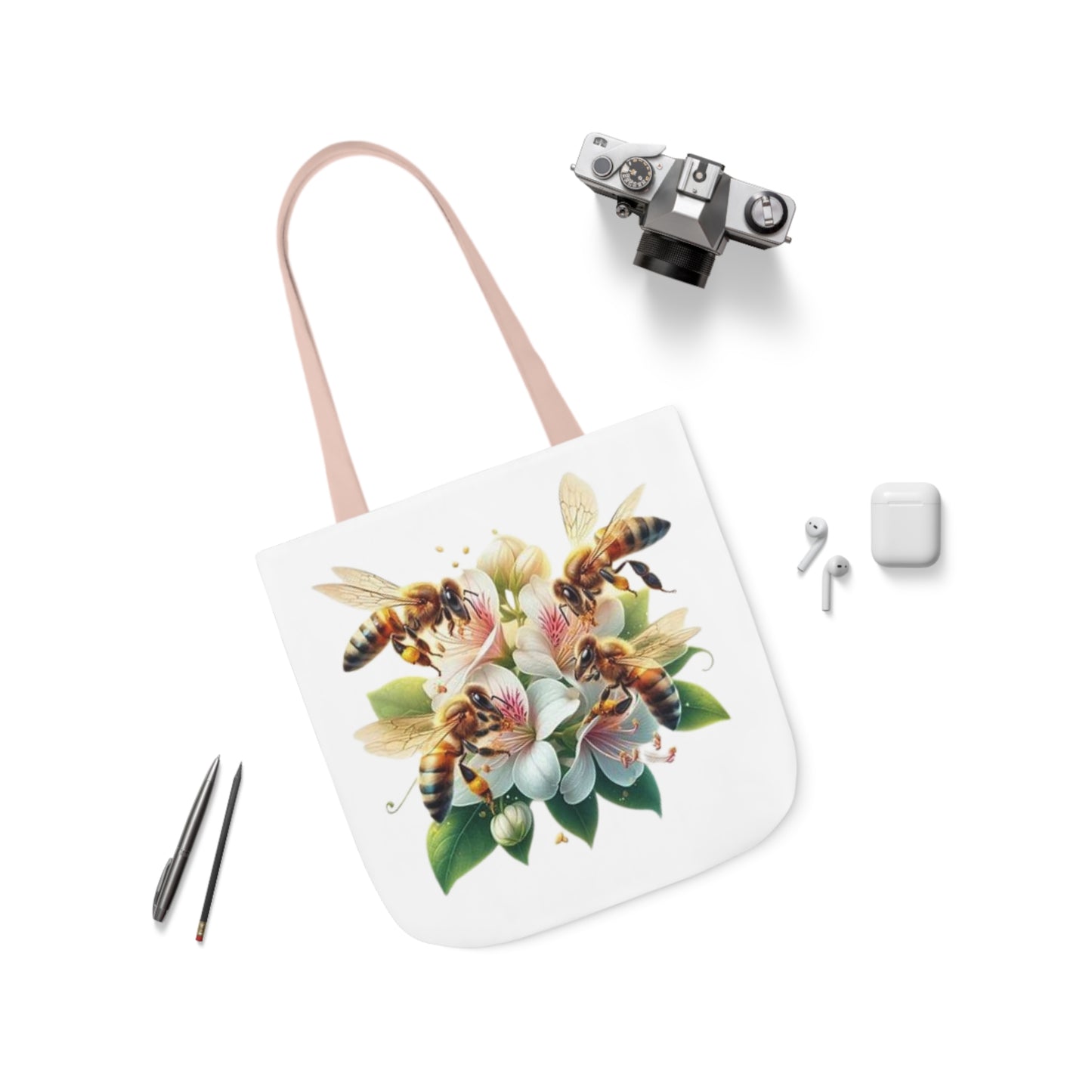 Floral Bee Canvas Tote Bag