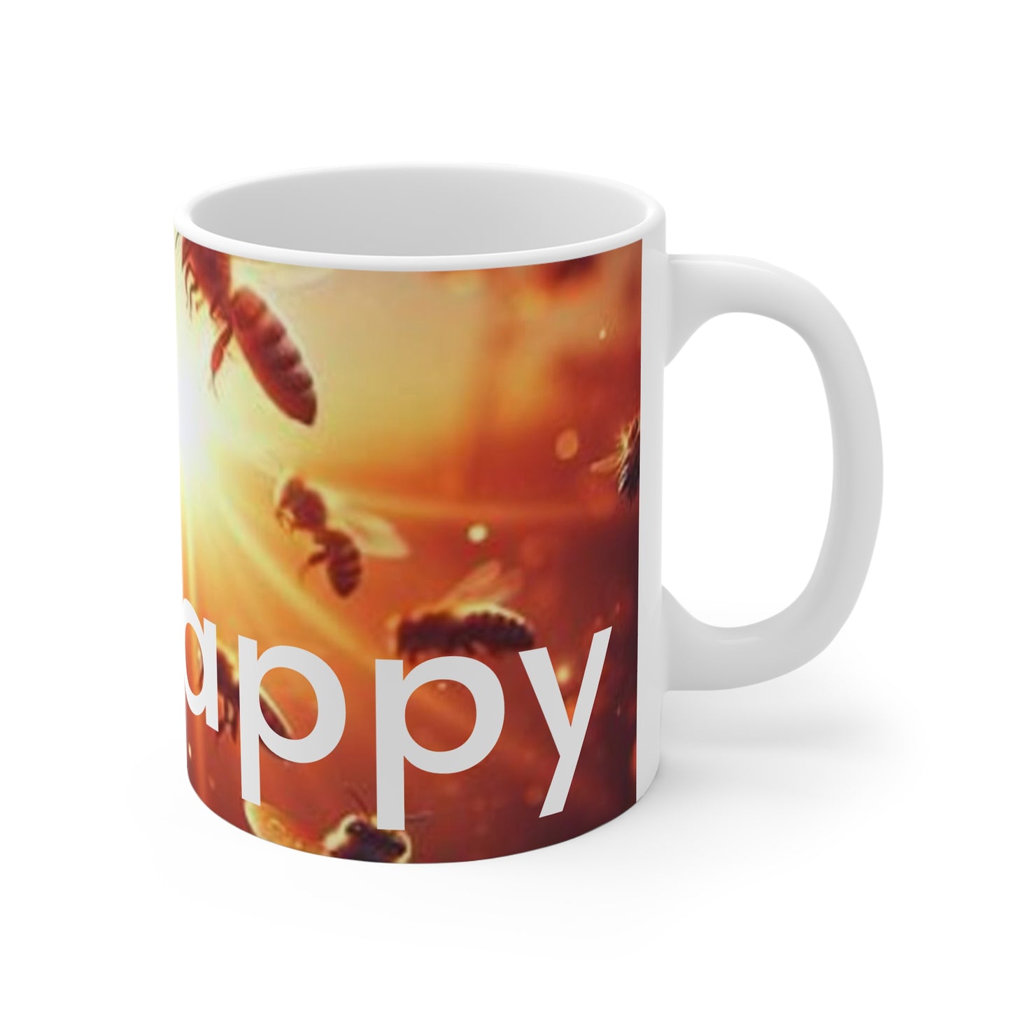 Bee Happy11oz White Mug From CBBees.shop The Worlds Best Bee Themed Product Store