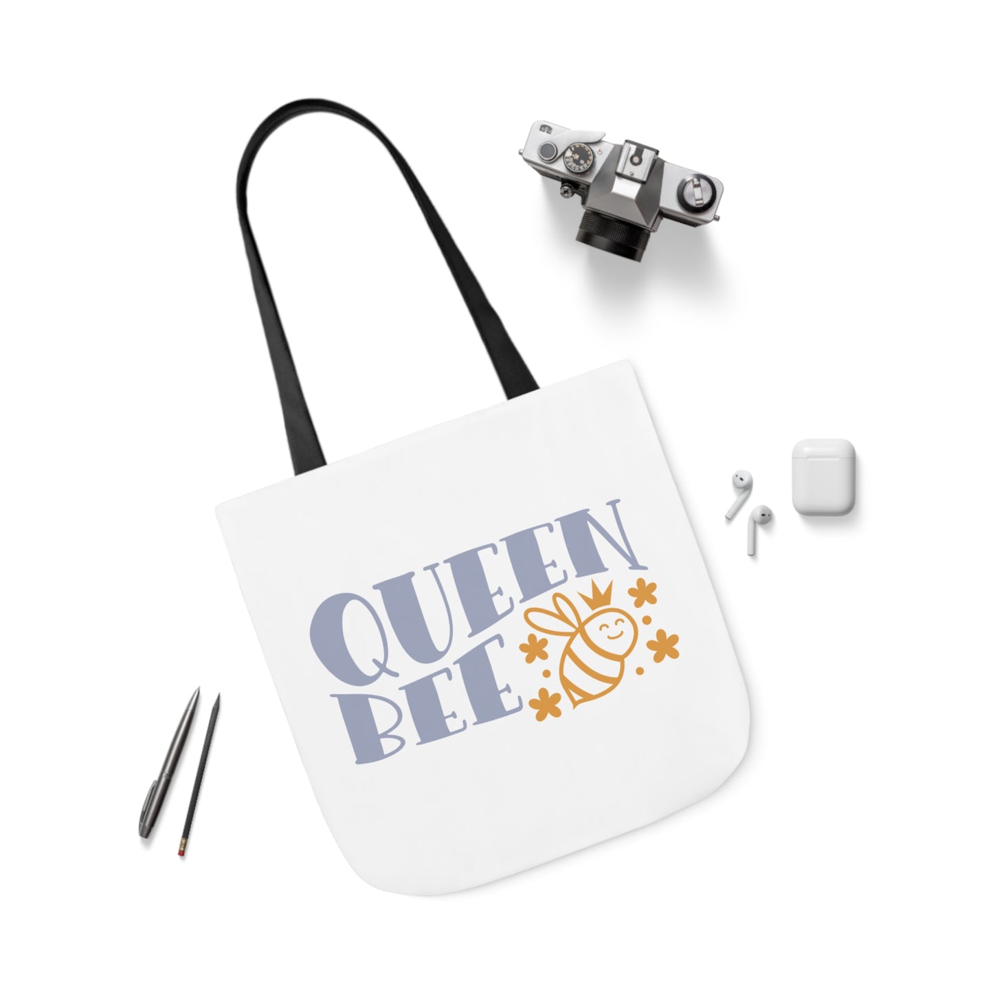 Queen Bee Canvas Tote Bag with Colorful Straps