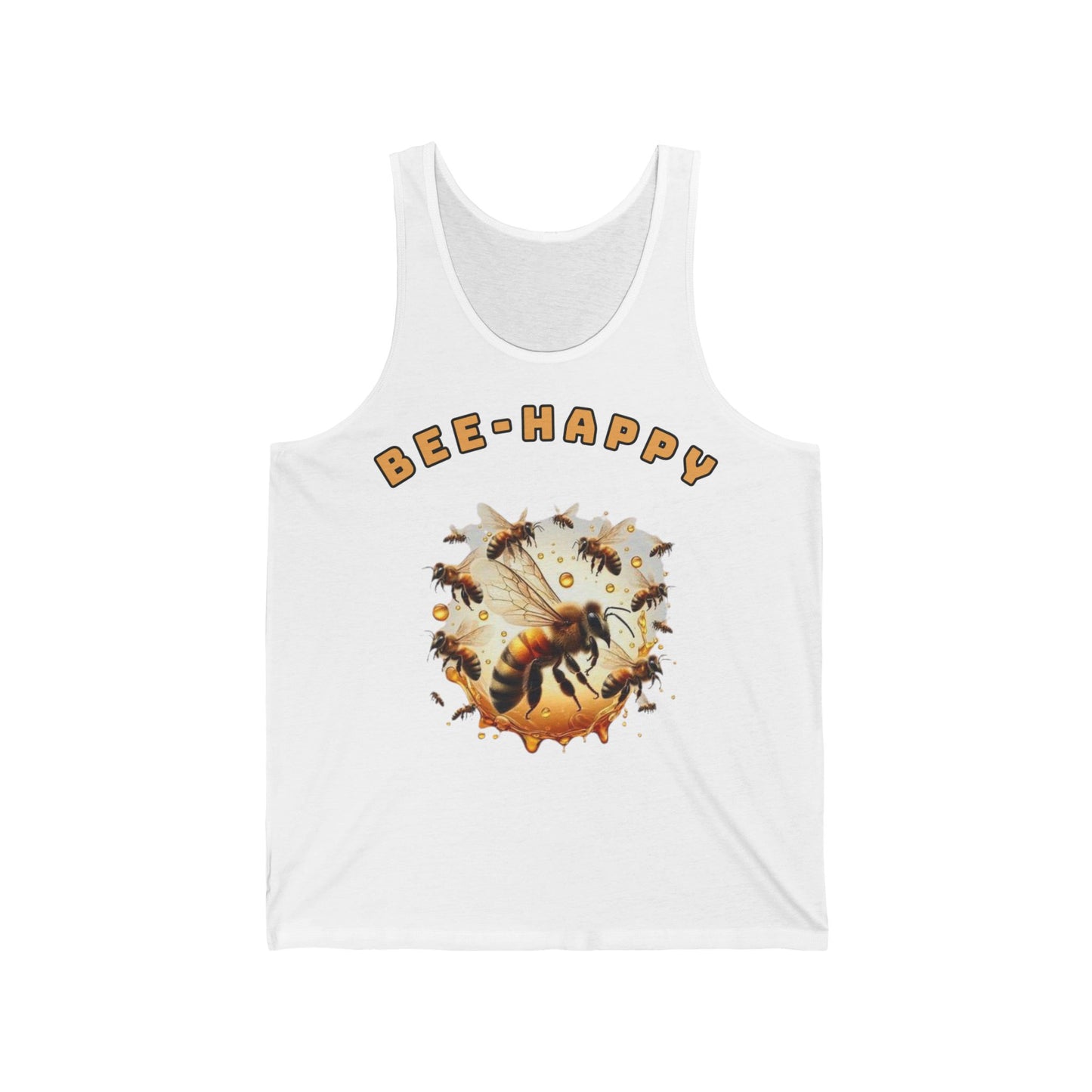 Bee Happy Tank Top logo From CBBees.shop The Worlds Best Bee Themed Product Store