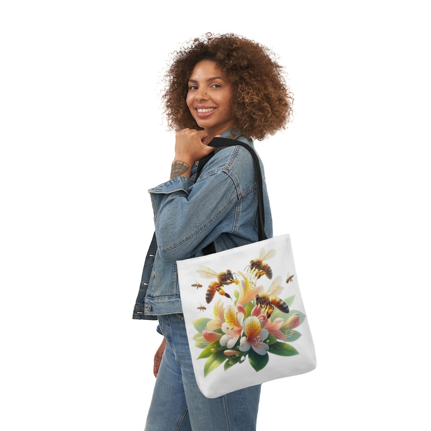 Floral Bee Canvas Tote Bag