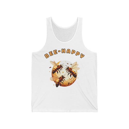 Bee Happy Tank Top logo From CBBees.shop The Worlds Best Bee Themed Product Store