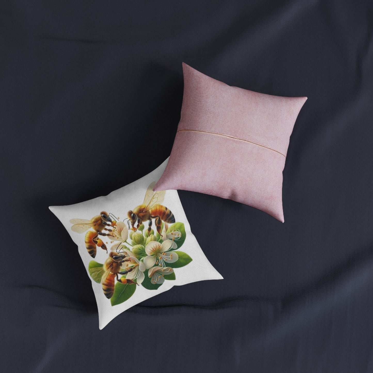 Bee Flower Square Pillow - Pink Back